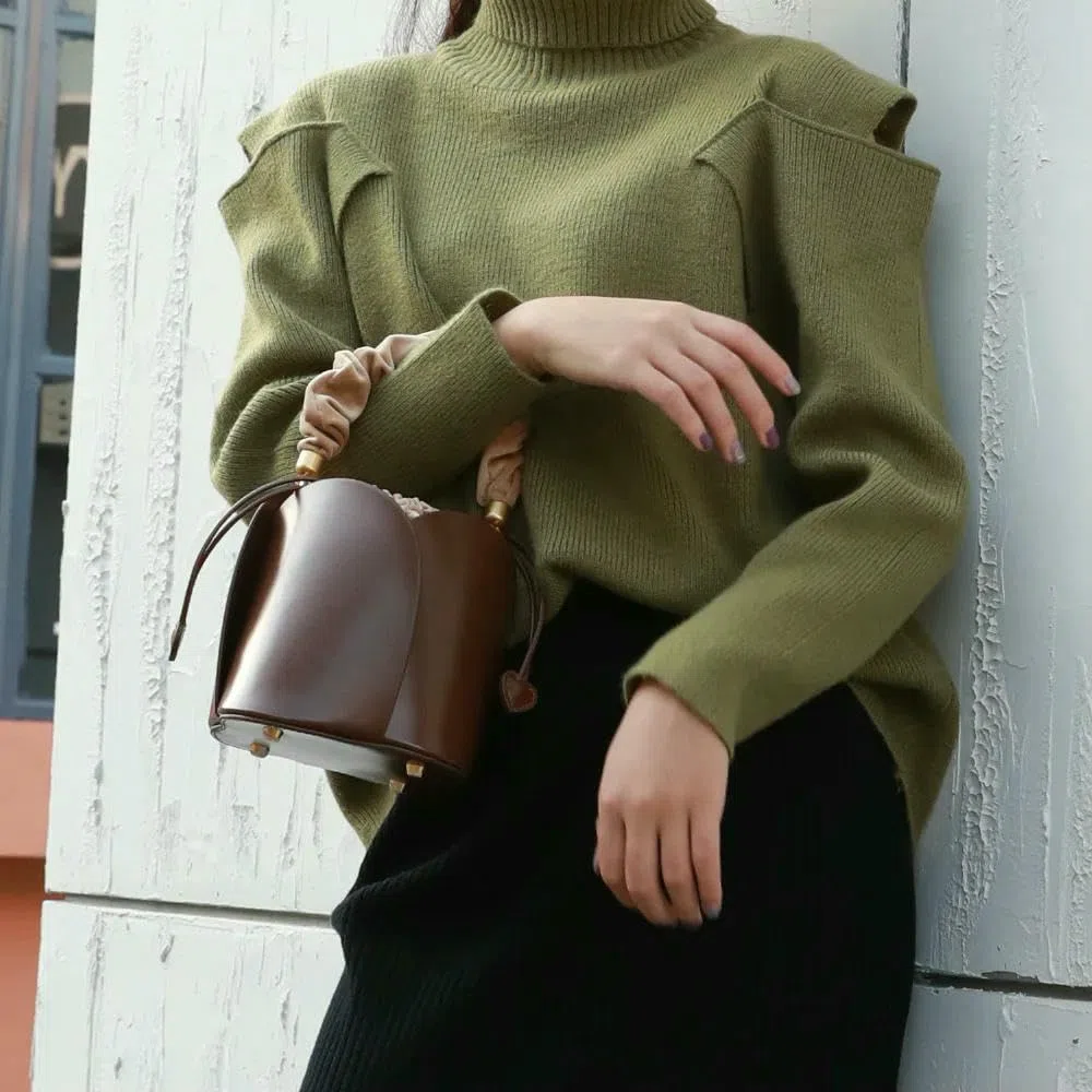 Sac Seau Femme Solide en Cuir Véritable Dames Sacs À Bandoulière Forme De Fleur Fourre-Tout De Luxe Sacs À Main Sacs À Main