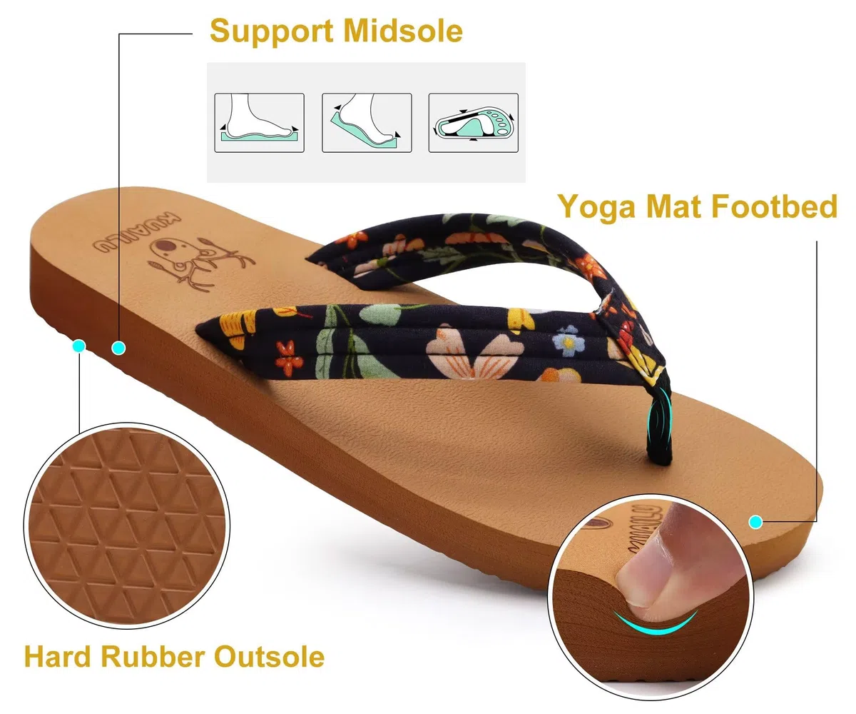 KuaiLu Tongs avec soutien de la voûte plantaire pour femme - Confortables, légères et douces - Tapis de yoga - Sandales de marche
