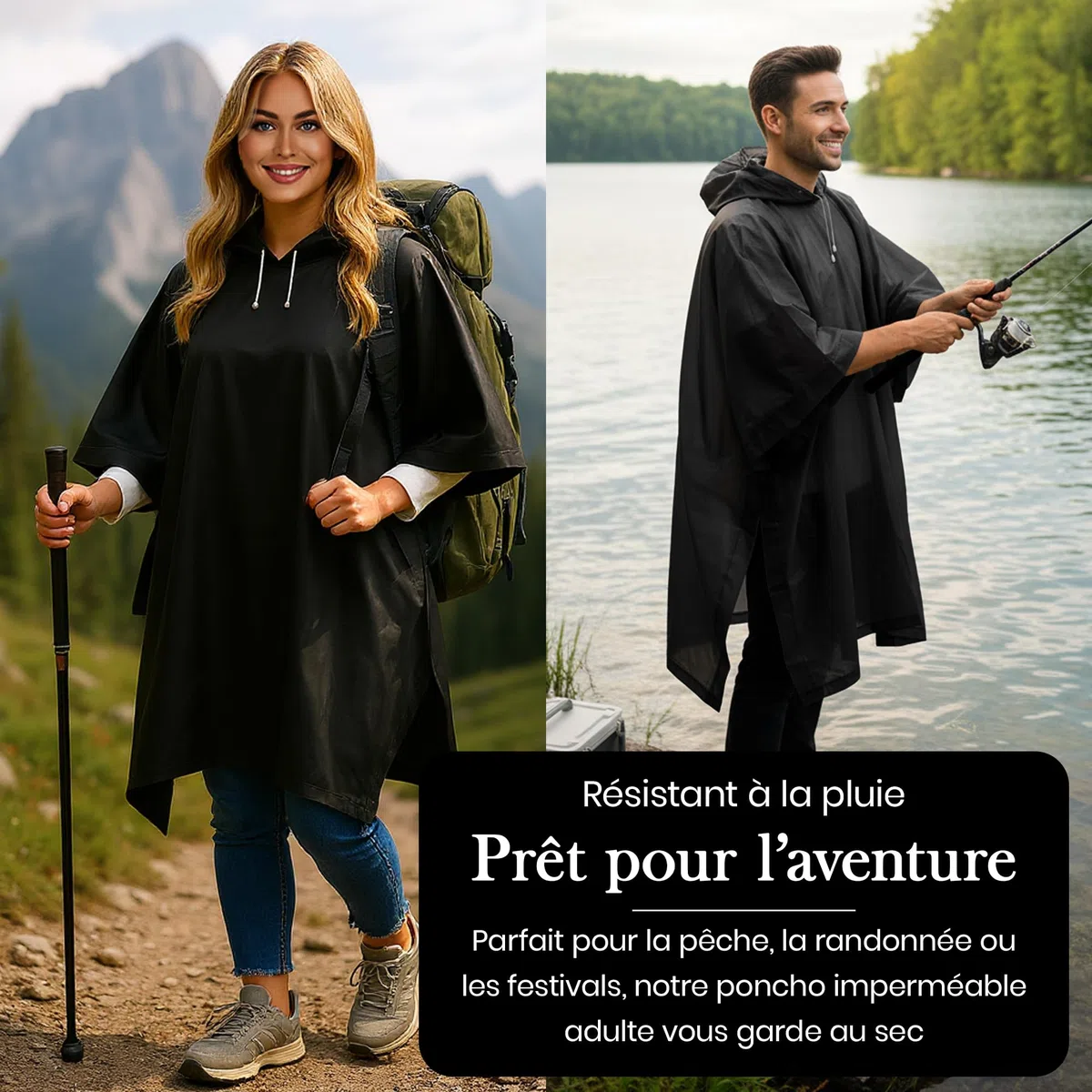 REDSTAR Poncho Pluie Imperméable Femme et Homme avec Capuche - 2 pièces, Enfilage par la tête, Poncho de pluie long pour adultes, Pliable, Pour festival, randonnée, visites, vélo