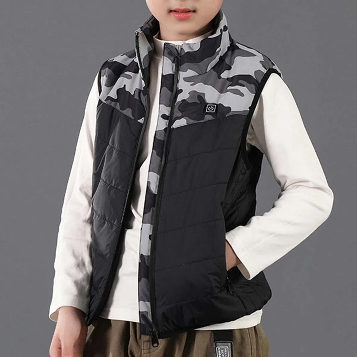 Gilet Chauffante Enfants Veste Sans Manche Doudoune USB Chauffant avec 2 Zones de Chauffage Outerwear avec imprimé Anime Jacket Hiver Thermique Vêtements pour Ski Pêche Camping Randonnée