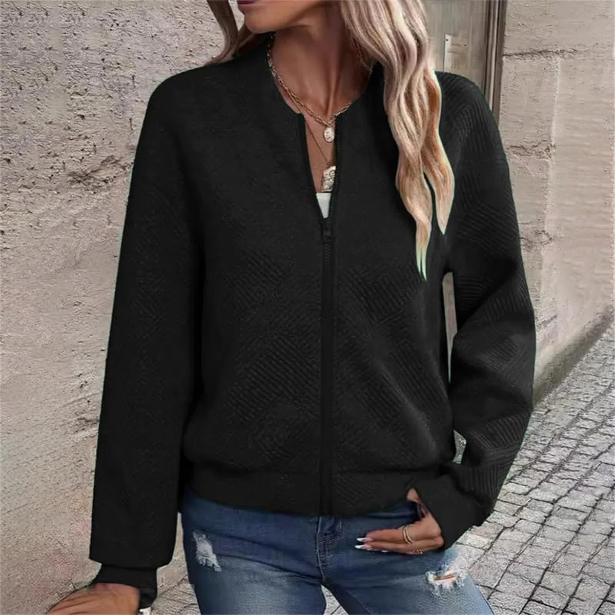 YAOJIWANG Femme Veste de Pilote Courte Veste D'été Légère à Fermeture éclair Blouson Couleur unie pour Femmes Vestes Fine à Manches Longues Vêtements de Décontractées Vêtement Sport Zippée Légère