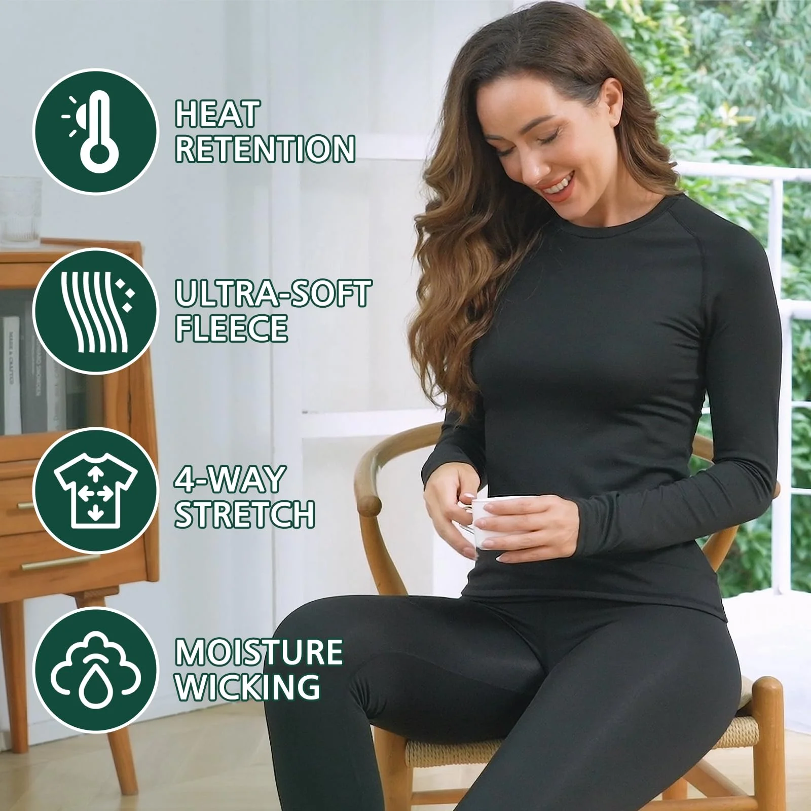 sous Vetement Thermique Femme, Ensemble de sous-Vêtement Ski Grand Froid - Femme à Manches Longues Couche de Base Haut et Pantalon Chaud Leggings Automne Hiver pour Ski