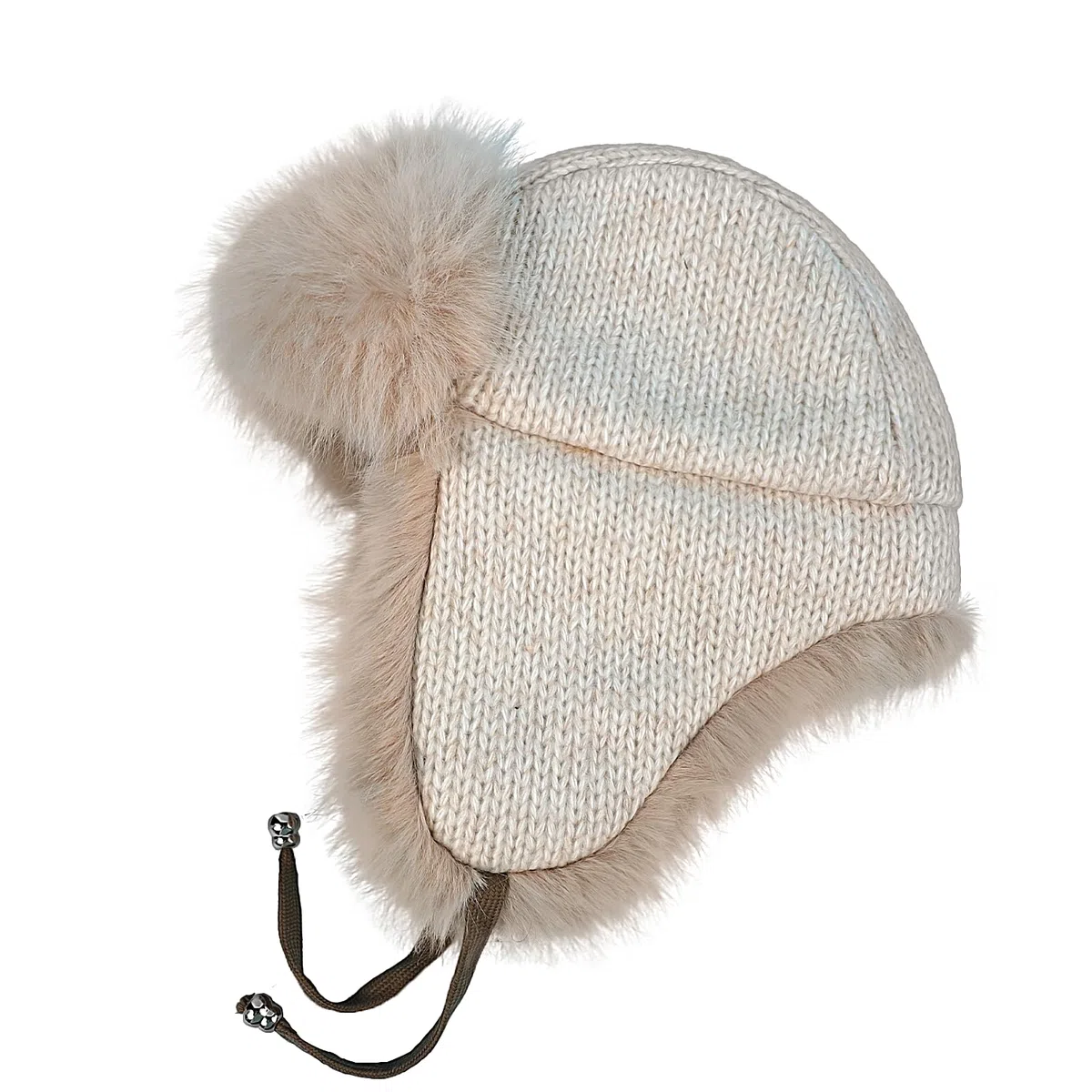 JIAHG Chapka d'hiver Tricoté Femme Chapeau de Trappeur Fausse Fourrure Doux Chaud Bonnet en Tricot avec Cache-Oreilles Capuchon Coupe-Vent pour Ski Camping et Randonnée