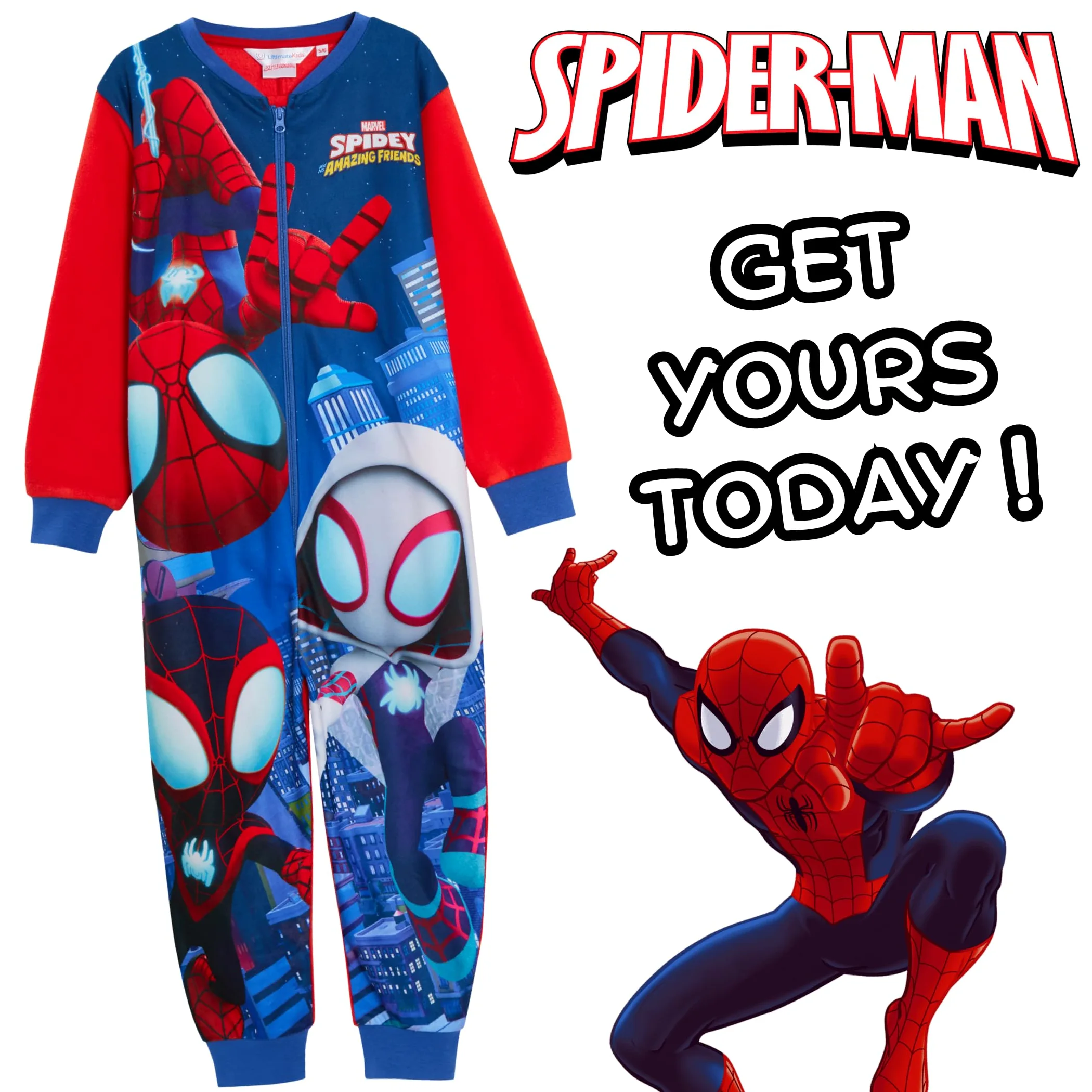Marvel Spidey et Ses Formidables Amis grenouillère Polaire Pyjama Enfant avec Fermeture éclair Tenue détente