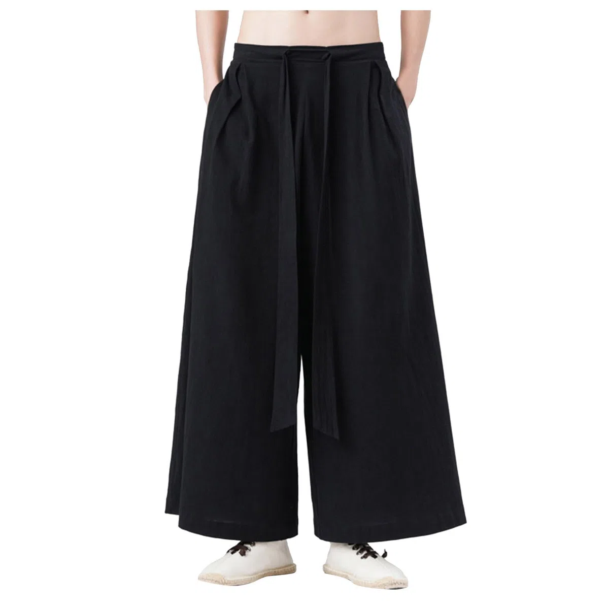 Hakama Pantalon samouraï pour homme - Pantalon de yoga japonais avec jambes larges - Coupe ample - Pantalon baggy sarouel - Couleur unie - Pantalon de jogging hip hop gothique streetwear Harajuku