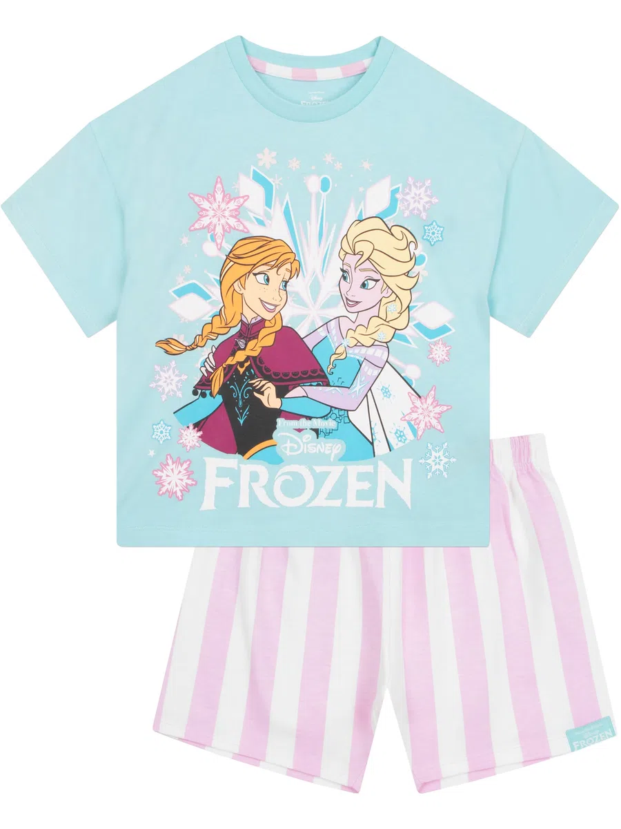 Disney Frozen Pyjama avec Anna Et Elsa, Pyjama Coton Enfant Fille Été avec Short Rayé