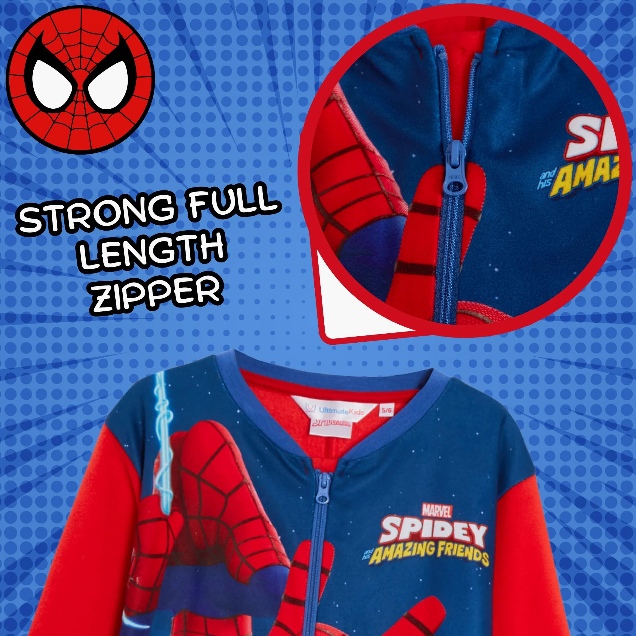 Marvel Spidey et Ses Formidables Amis grenouillère Polaire Pyjama Enfant avec Fermeture éclair Tenue détente