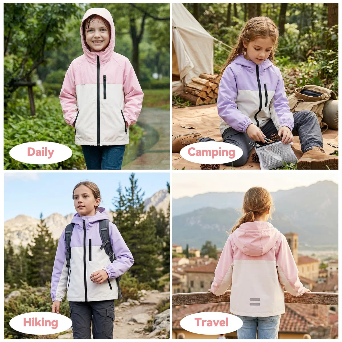 Garçon Filles Manteau Imperméables Outdoor Veste de Pluie Enfant Léger et Coupe-vent Blouson à Capuche Respirant Manteaux Mi-saison Printemps Automne Vêtement pour 5-13 ans