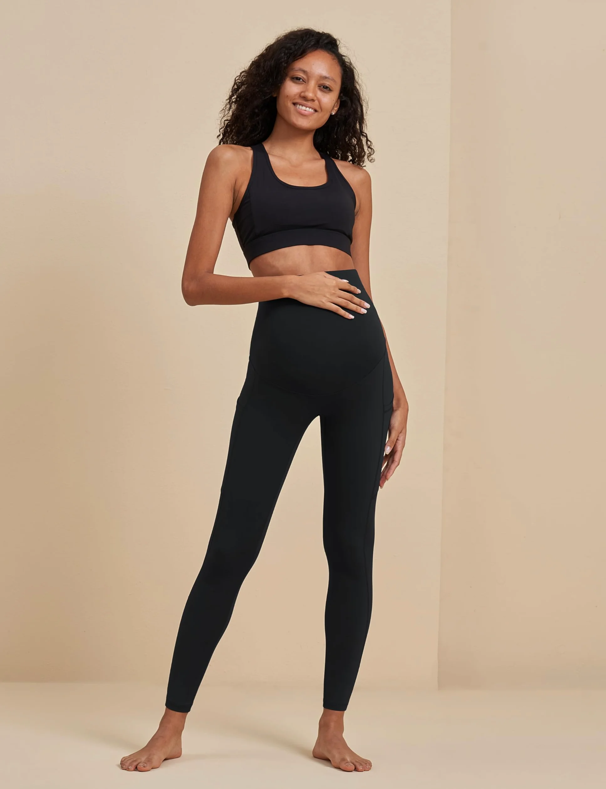 POSHDIVAH Legging d’entraînement de maternité pour femmes, pantalon de yoga avec poches, pantalon d’entraînement souple