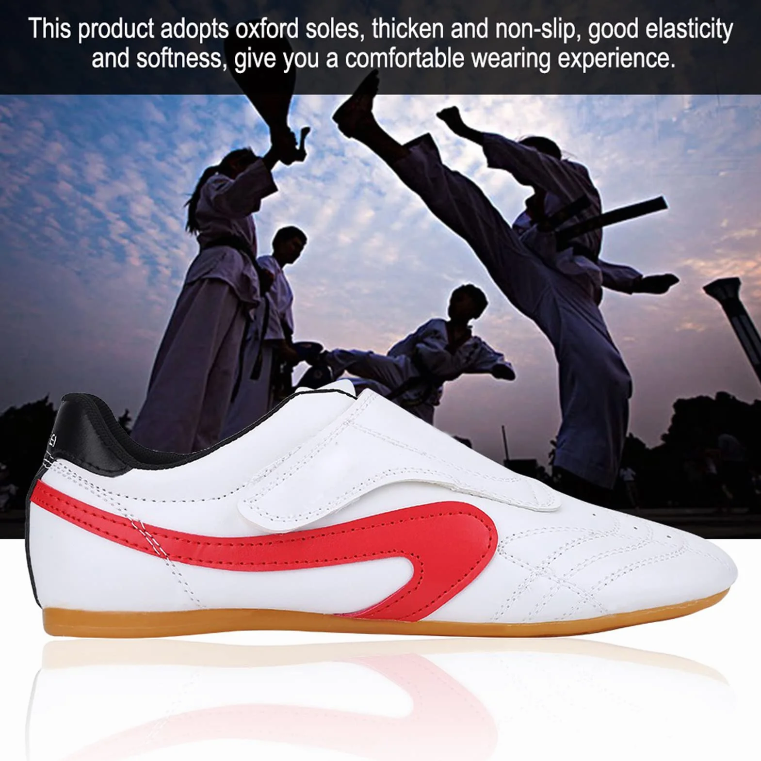 Chaussures De Taekwondo Unisexe Respirant Boxe Kung Fu Tai Chi Sport Chaussures De Gymnastique Chaussures Légères pour Enfants Adultes(38-Blanc et Rouge)