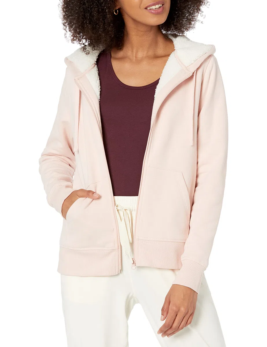 Amazon Essentials Veste à capuche zippée, doublée en polaire Sherpa Femme