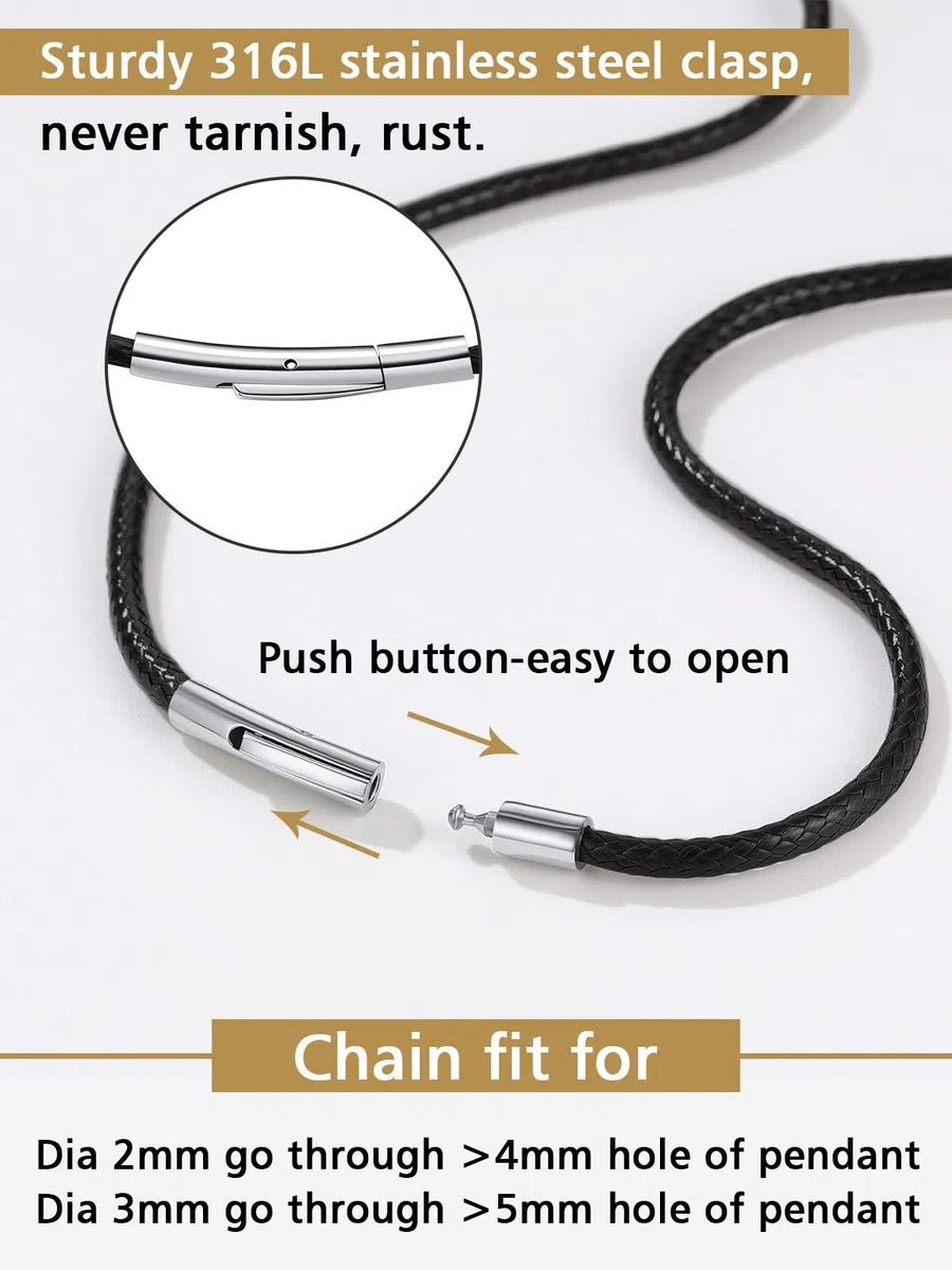 FindChic 2/3MM Collier Chaine Homme Cuir Cordon Collier pour Pendentif Femme Homme Chaîne Noir/Marron Ras de Cou Waterproof Boutton Rotatif avec Fermoir Acier Inoxydable Longueur 40cm-75cm
