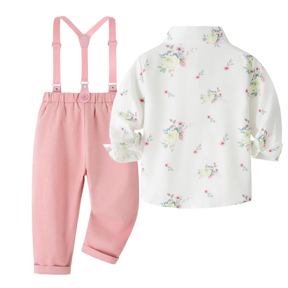 Ensemble de costume formel pour garçon - Chemise à manches longues avec nœud papillon et porte-jarretelles - Costume de mariage pour garçon