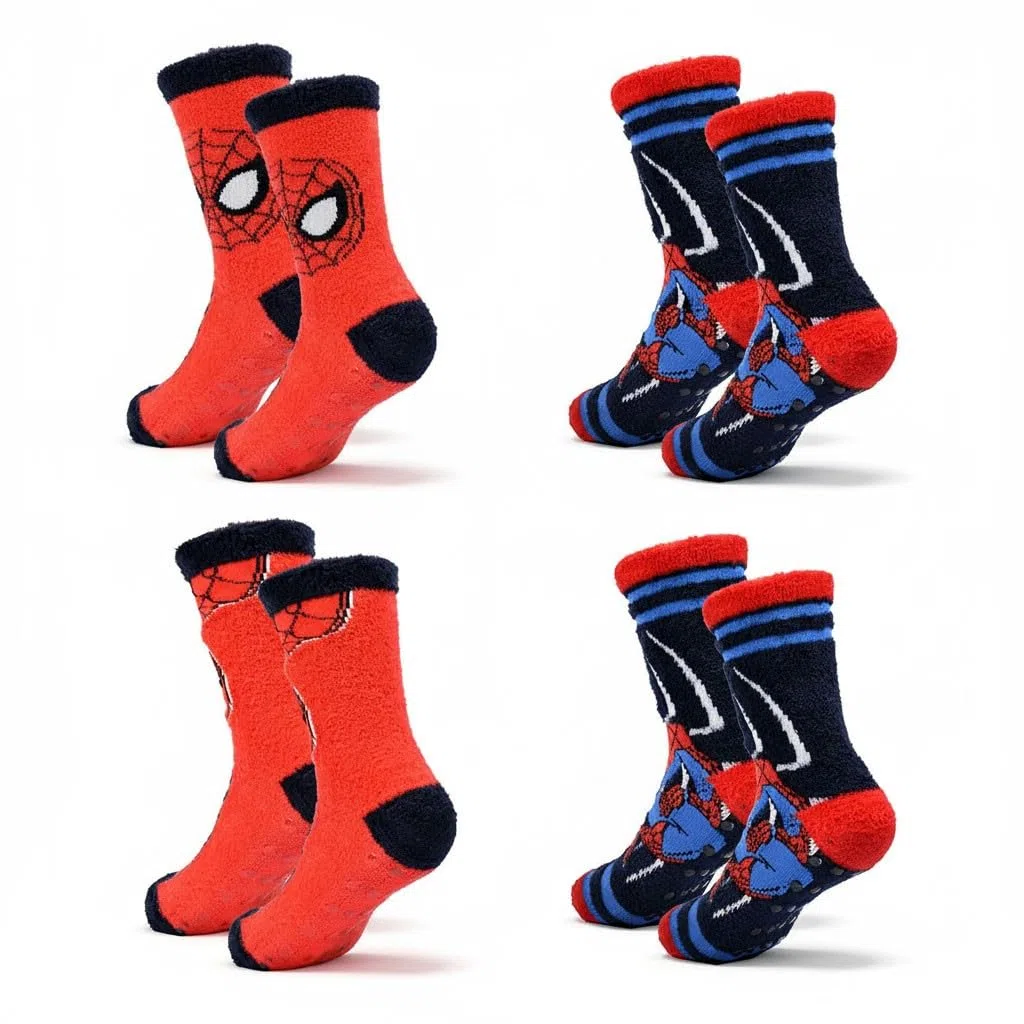 Pack 4 paires de chaussettes antidérapantes garçon – Marvel Spider-Man | Douces et résistantes | Coton peluche | Licence officielle Marvel | Tailles 23/26, 27/30, 31/35
