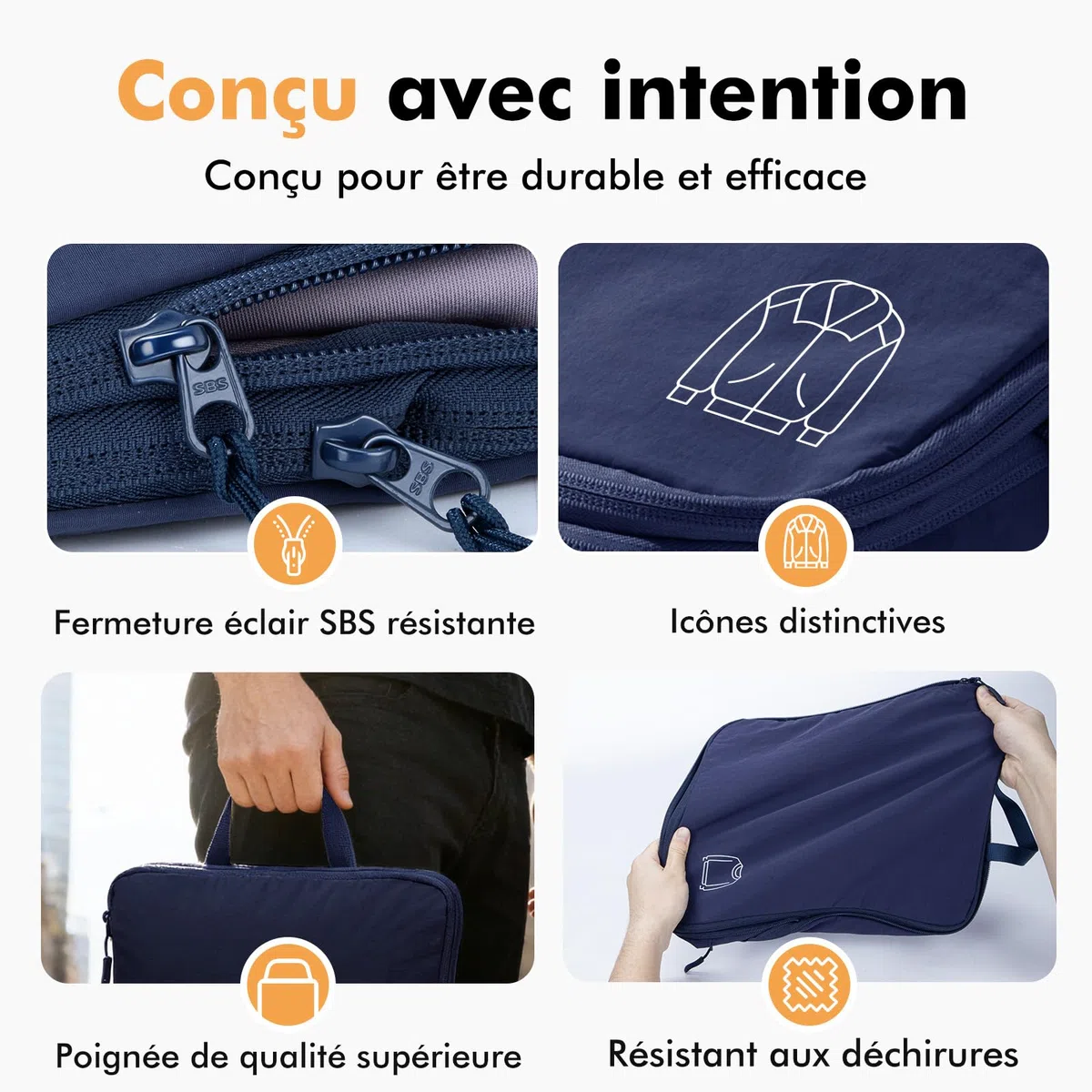 Organisateur Valise Sac Compression Voyage,Organisateur de Voyage Nylon Packing Cubes Compression,Rangement Valise Bagage Sac Compression pour Sac à Dos Bleu Marine