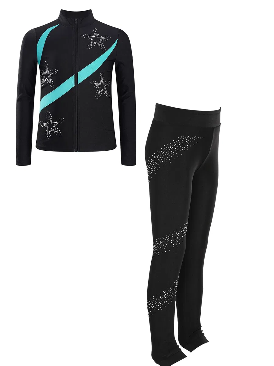 Combinaison de patinage artistique pour fille - Veste et leggings avec bloc de couleur - Pour enfants - Pour patinage sur glace - Tenue de sport