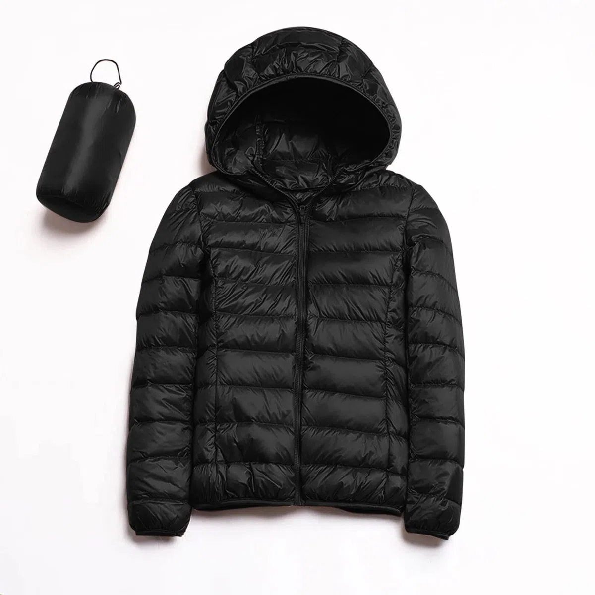 Femme Doudoune Ultra Légère Veste Hiver Chaude Compressible Pliable Manteau Duvet Courte à Capuche Matelassé Col Montant Manches Longues Décontracté Automne Extérieur Jacket Blouson Randonnée
