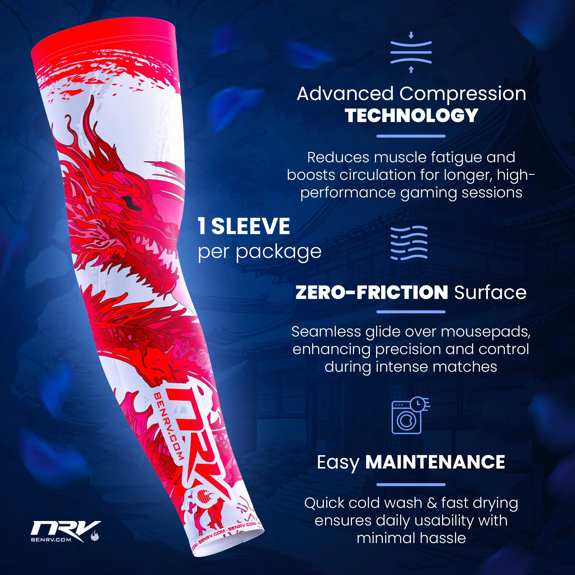 NRV Manchette de Compression Gaming - Edition Dragon - Optimisez Votre Jeu avec Confort et Style - Conçu par des Joueurs Professionnels - Durable, Respirant et Sans Friction