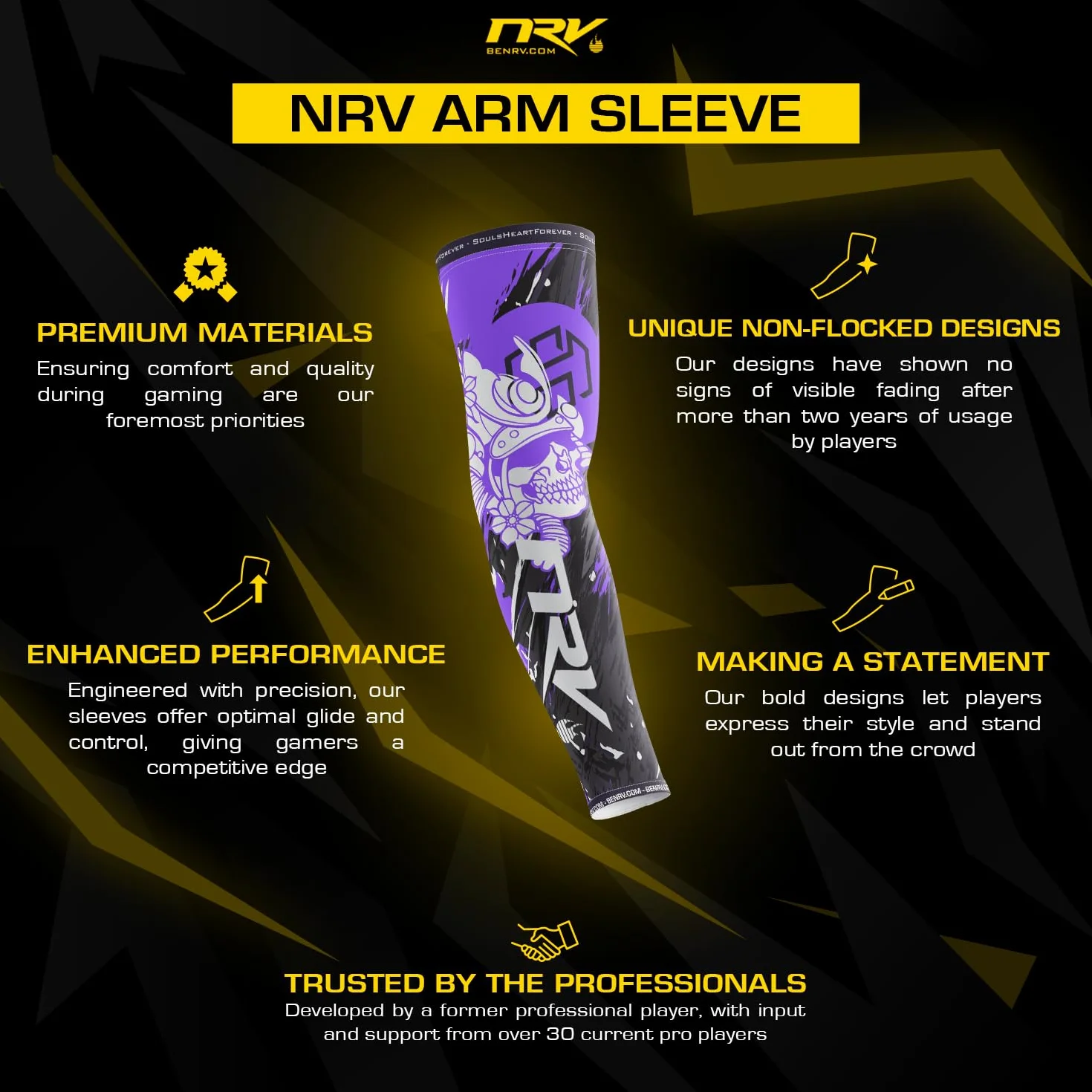 NRV Manchette de Compression Gaming - Edition SoulsHeart - Optimisez Votre Jeu avec Confort et Style - Conçu par des Joueurs Professionnels - Durable, Respirant et Sans Friction