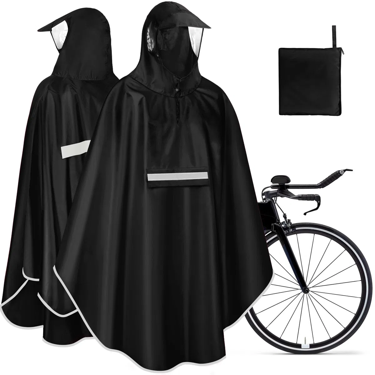 Cape Pluie Velo Portable Léger Poncho Pluie Velo Imperméable Vêtements Avec Reflechissant Unisexe Poncho Pour Homme Femme