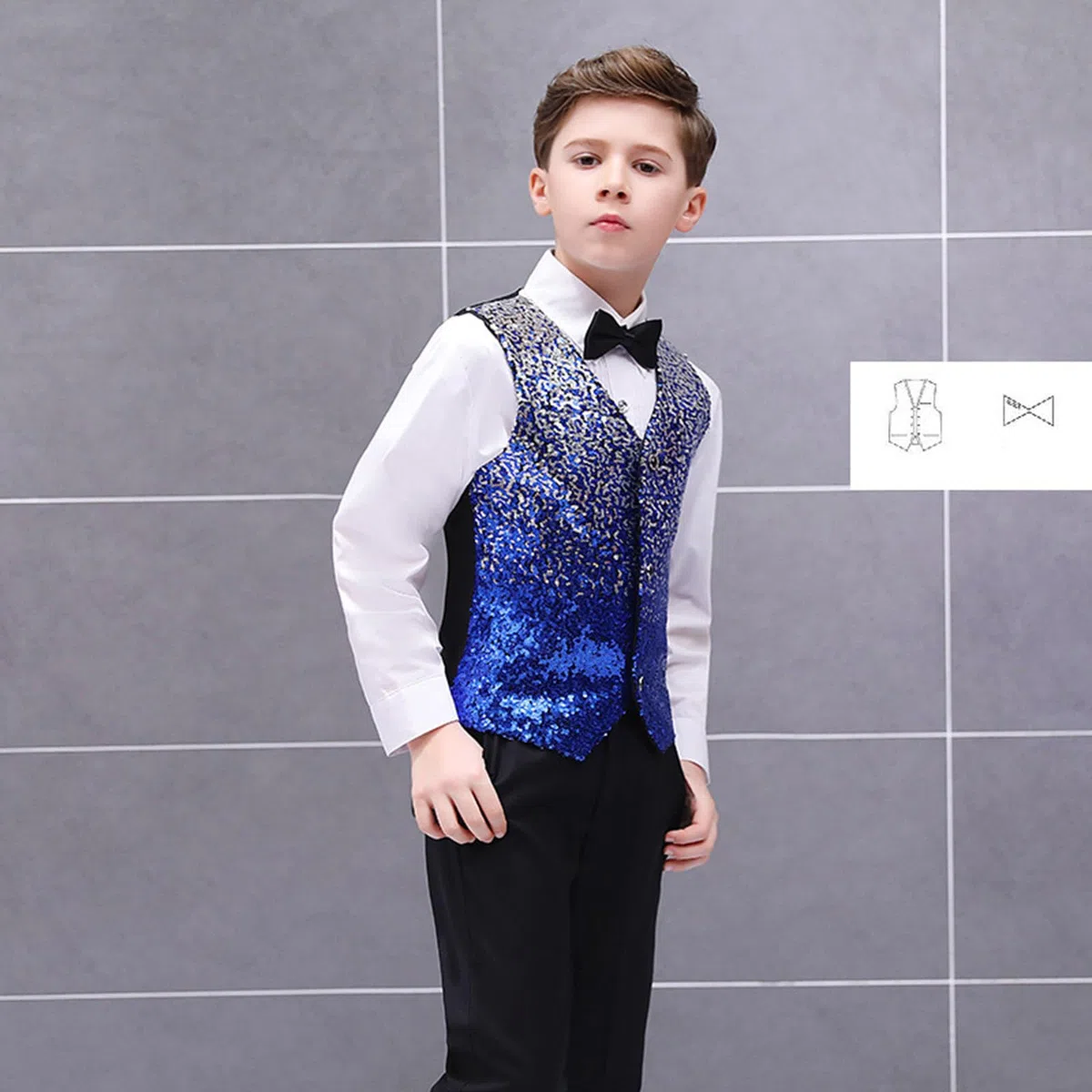 Generisch Chemise pour bébé garçon - Gilet à paillettes formel avec nœud papillon pour fête prénatale - Tenue d'été