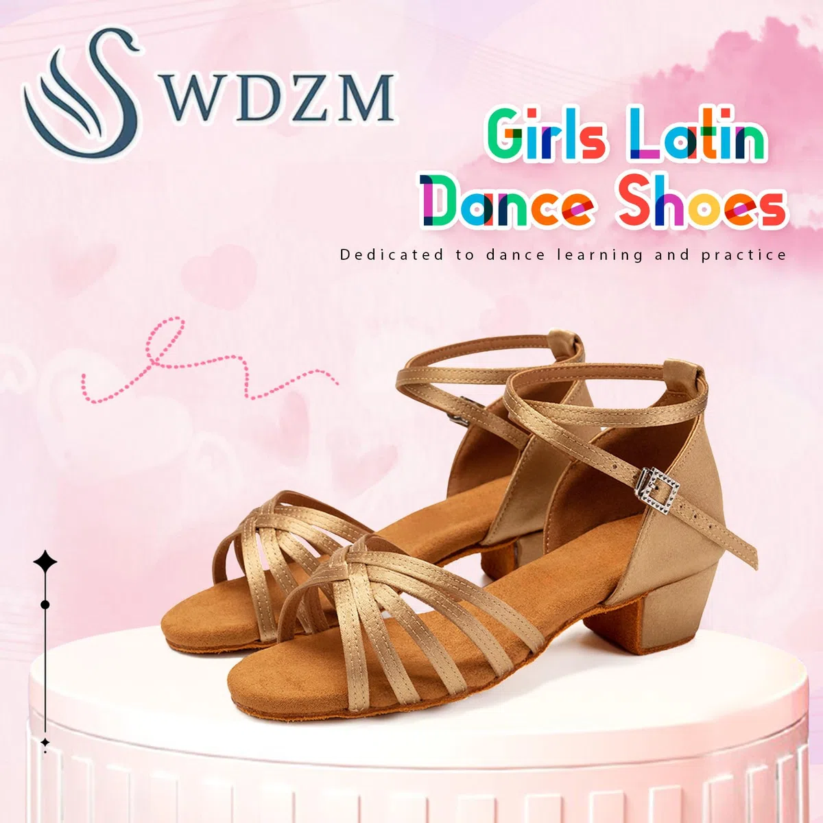 SWDZM Chaussure Danse Latine Fille Satin Bout Ouvert de Salon Salsa Ballroom et Bachata Talon 3cm