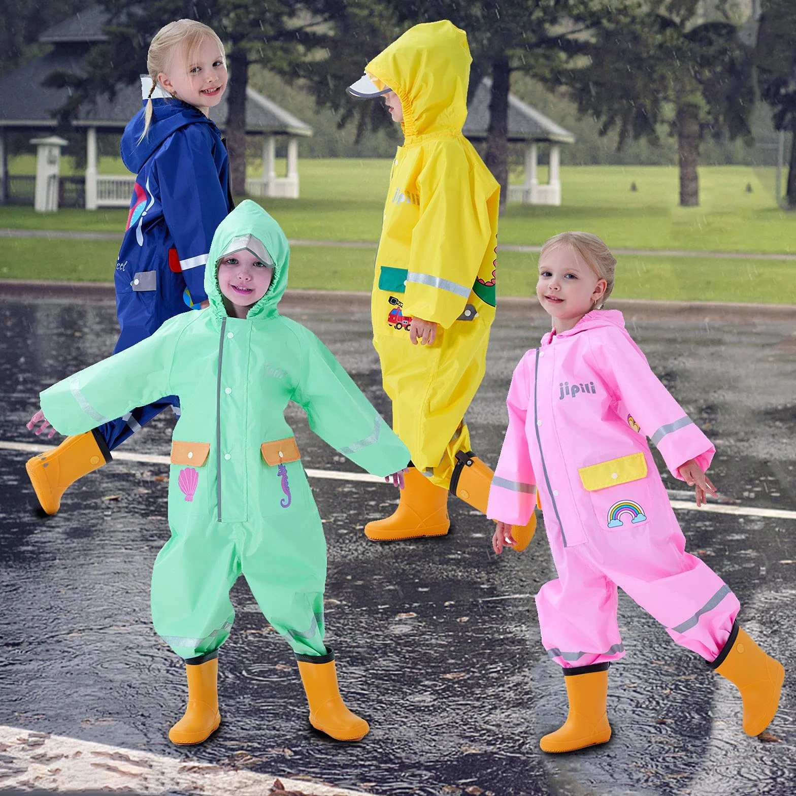 Imperméable á Capuche Enfants Combinaison de Pluie Poncho Léger Long Réfléchissant Randonnée Running Sport Vélo Manteaux de Pluie Animal Imprimé Unisexe Filles Garçons 1 2 3 4 5 6 7 8 Ans
