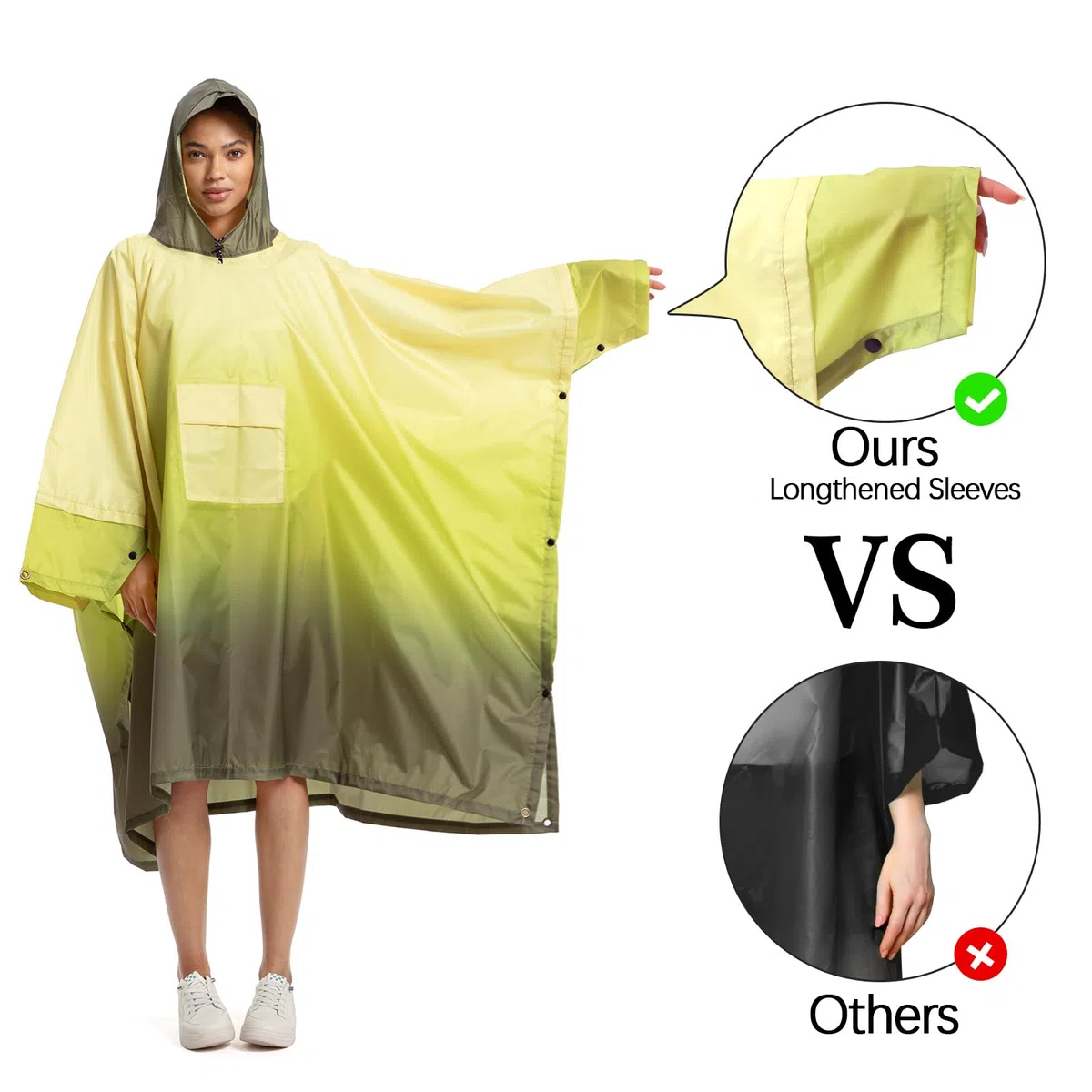 NUUR Veste de Pluie Poncho pour Femme Imperméable Léger Réutilisable Randonnée Manteau de Pluie Veste avec Capuche