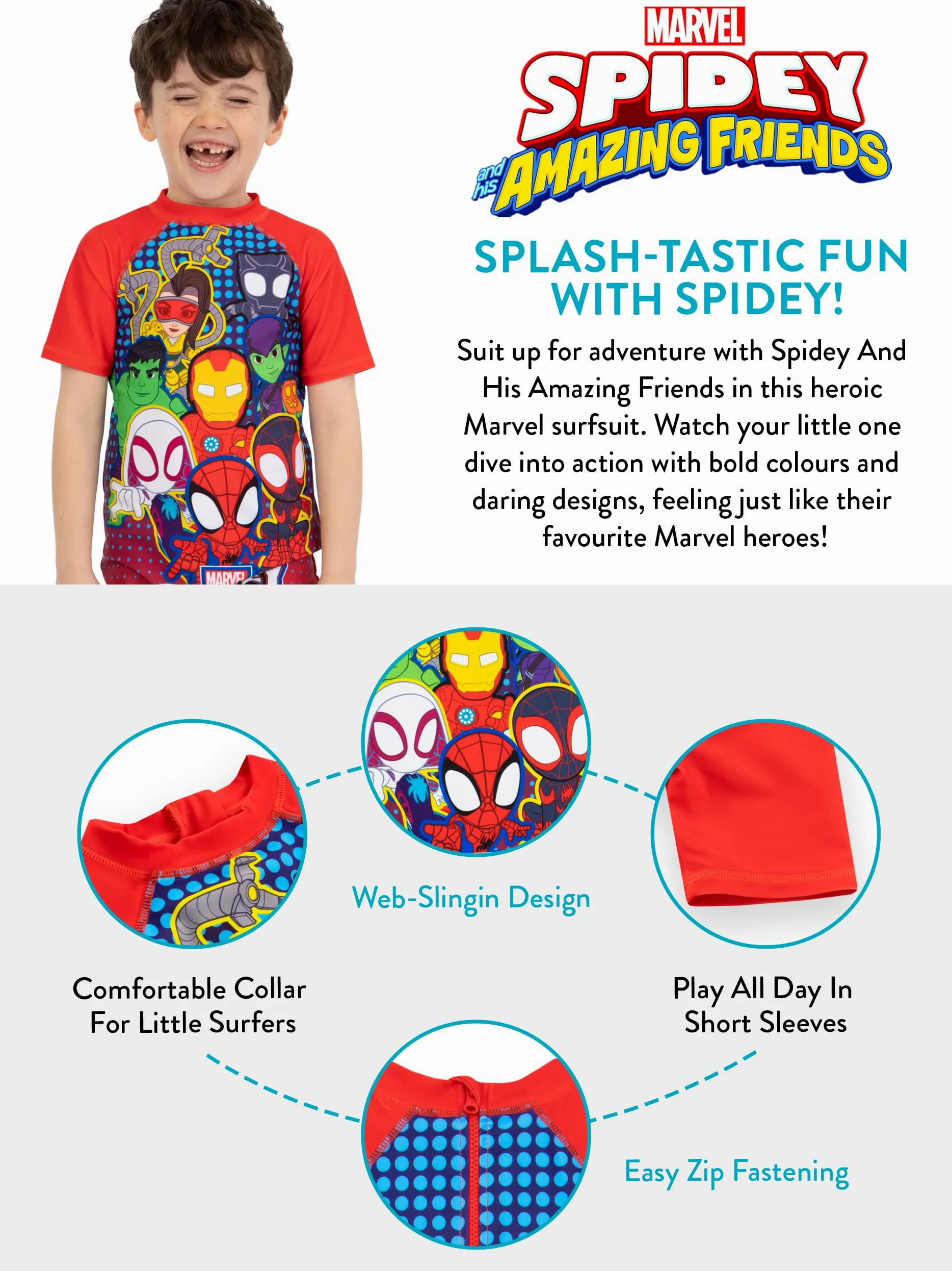 Marvel Maillot de Bain Garcon, Maillot De Bain Enfant Garcon Spidey Et Ses Amis, Combinaison Natation Spiderman