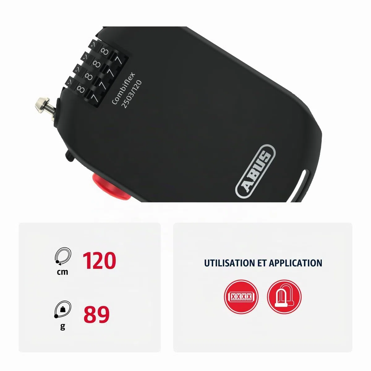 ABUS Antivol spécial Combiflex 2501/65 - Convient comme antivol pour les bagages, les skis, les casques - avec code chiffré - Noir