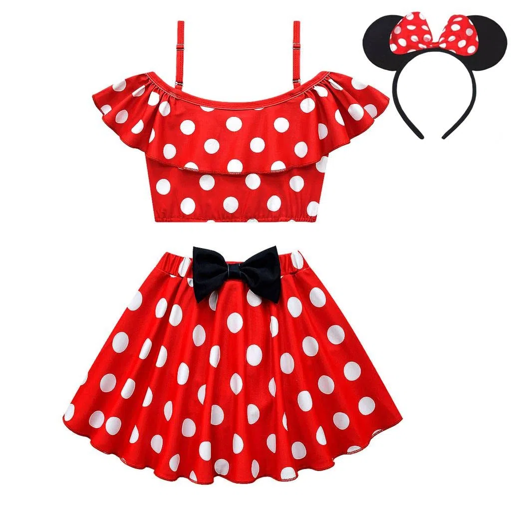 Lito Angels Maillot de Bain Jupe Mouse Tankini 2 Pieces pour Enfant Fille, Rose Vif/Rouge