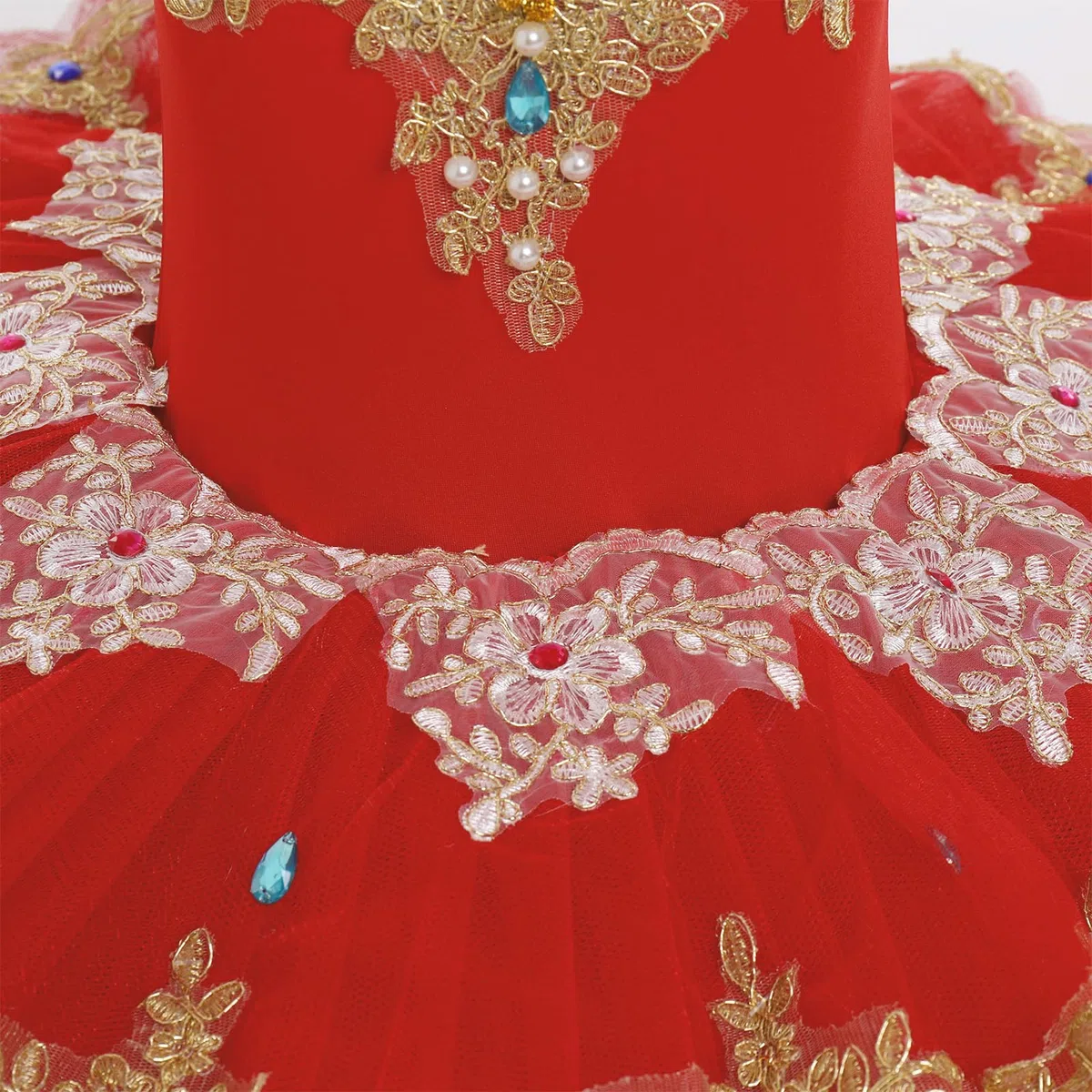 IDOPIP Enfant Fille Costumes de Ballet Danse Tutu Robe Perles Strass Fleurs Broderie Dentelle Cygne Col en V Fines Bretelles