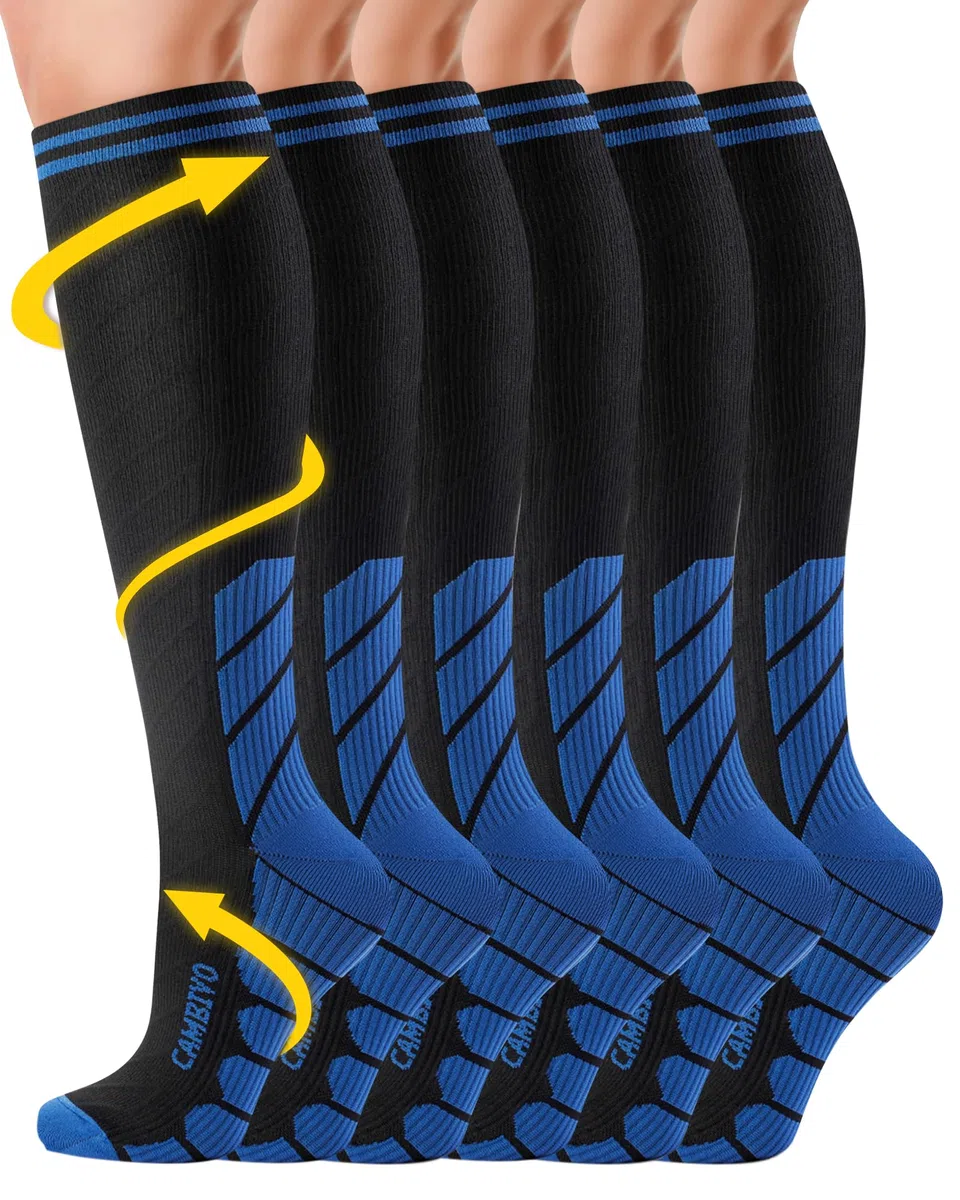 CAMBIVO Bas de Contention Femme Homme 3Paires, Chaussettes de Compression 20-30mmHg, Chaussette Contention Classe 2, pour Circulation Sanguine, Course a Pied, Voyage Avion, Sport, Running, Infirmiere