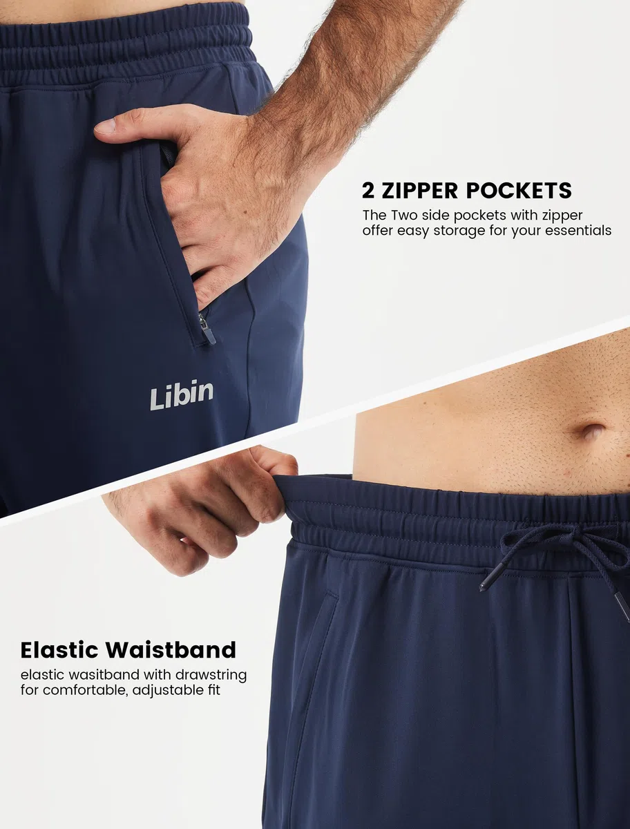 Libin Pantalon De Jogging pour Homme - Bas De Survêtement À Taille Elastique Pantalons De Sport Décontracté Training Sportswear avec Poches Zippées