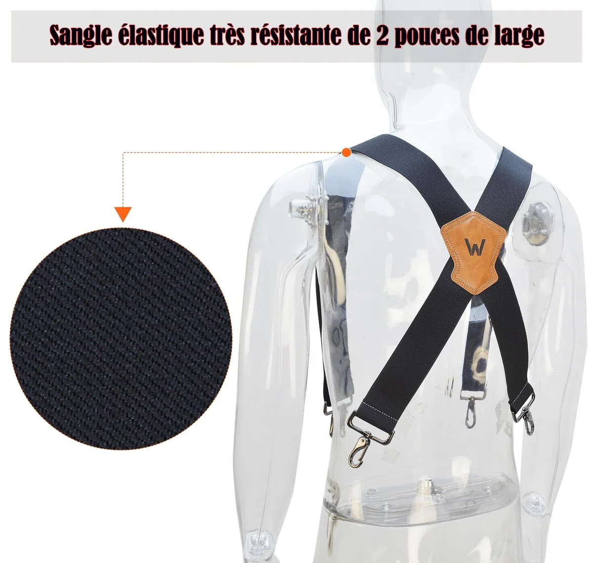 WELKINLAND Porte-jarretelles ultra-résistant de 2 pouces de large à élastique complet pour jeans, noir, Large