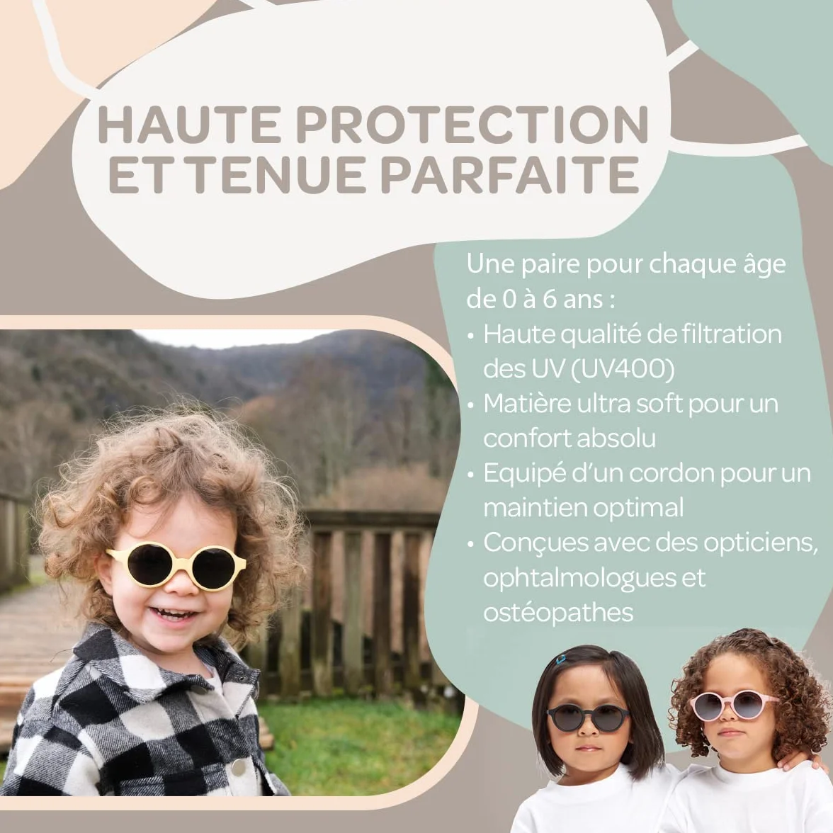 Béaba, Lunettes de soleil pour bébé 0-9 mois, Protection 100% UV - CAT 4, Protection Latérale, Confort Optimal, Bandeau élastique ajustable, Rose dragée