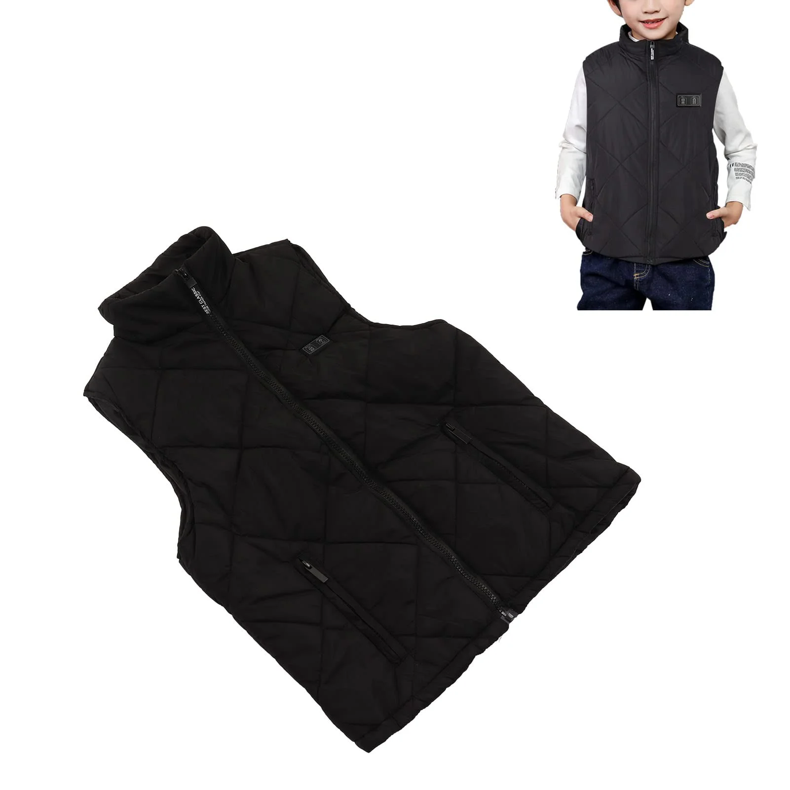 RiToEasysports Enfants Gilet Chauffant Enfants 13 Zones Gilet Chauffant USB Veste Chauffante Électrique pour Garçons Filles Activités De Plein Air Maison Loisirs Noir
