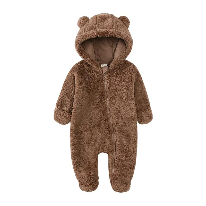 Verve Jelly Combinaison d'hiver à fermeture éclair pour bébé nouveau-né garçon fille oreilles et pieds d'ours sweat à capuche combinaison d'hiver en polaire chaude vêtements