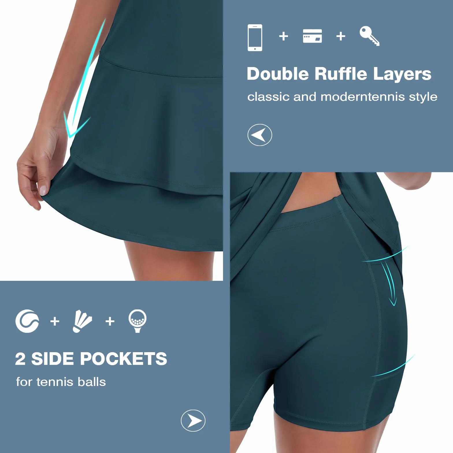 Soneven Robe de Tennis pour Femme avec Pantalon sans Manches avec Fermeture éclair 1/4 - Robe de Sport - Robe d'été - Robe de Golf pour Le Sport, Le Tennis, Le Baseball