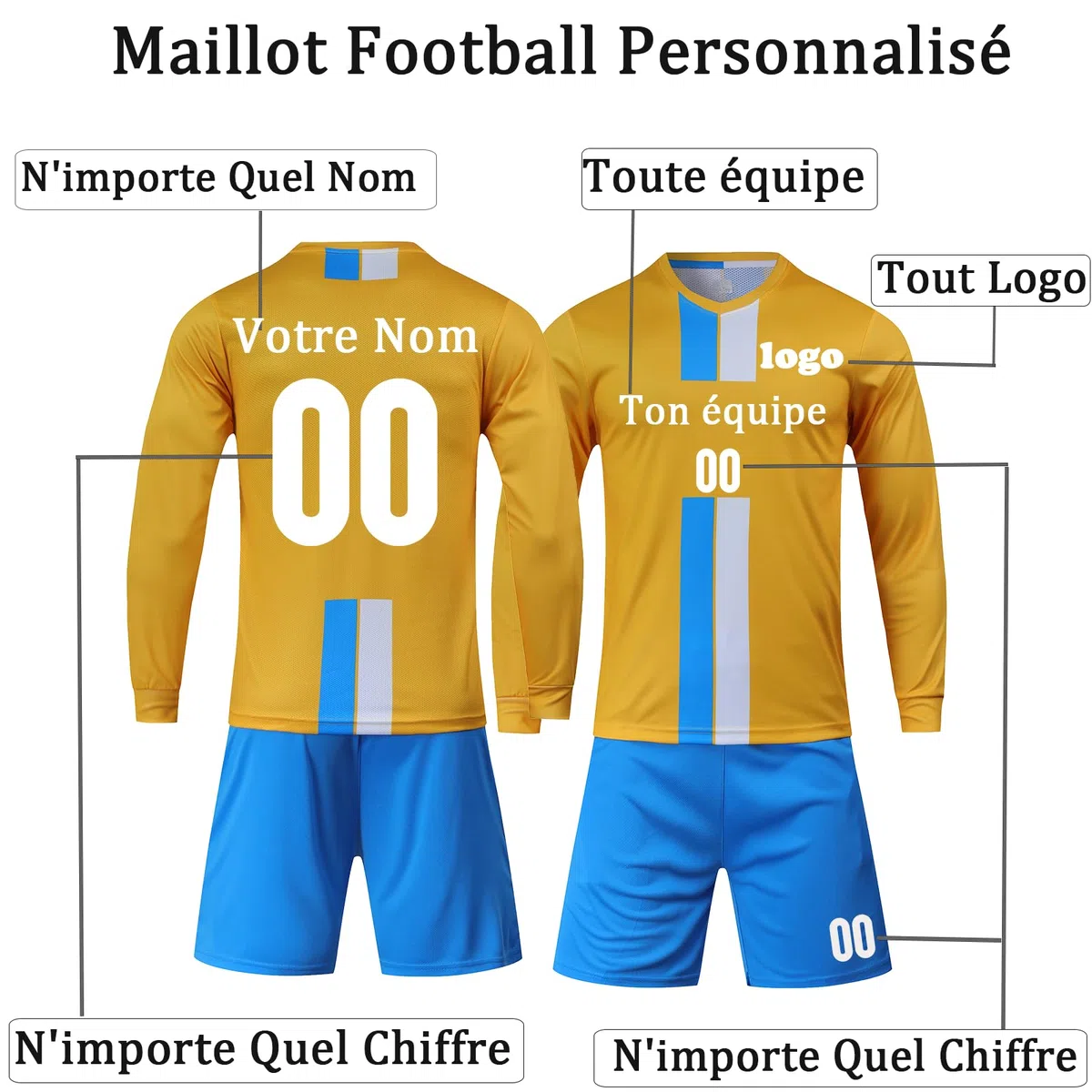 Gardien Foot Enfant Garçon Adultes Maillot Gardien Personnalisé avec Votre Numéro Nom de Logo D'équipe