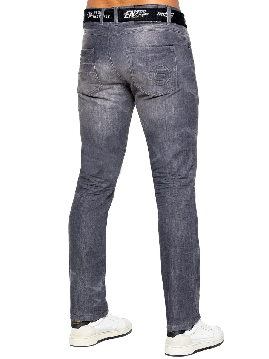 Pantalon Jeans Coupe Classique Coton Homme avec Ceinture