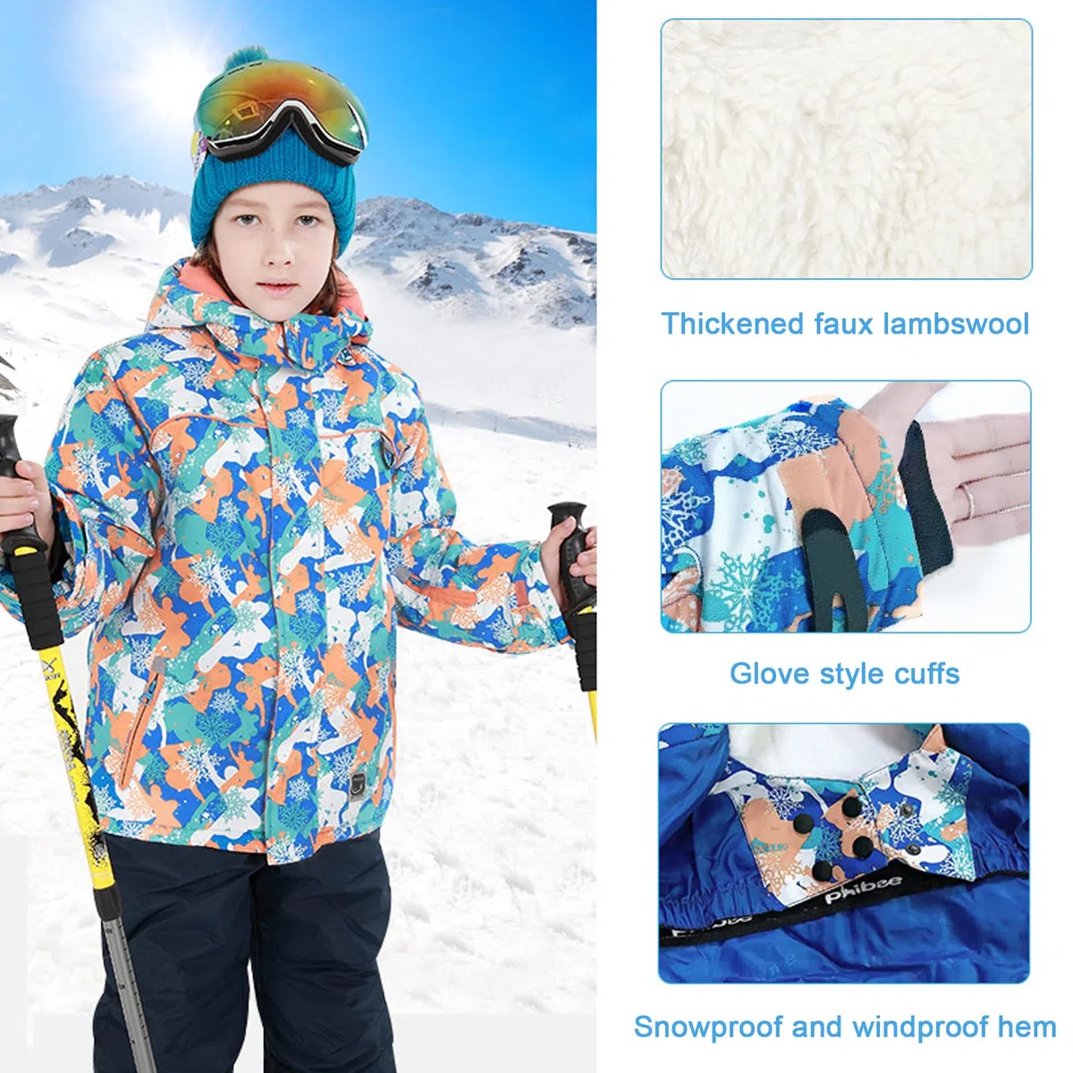 Combinaisons de Neige Enfant Garçon à Capuche Coupe-vent et Imperméable Combinaison de Ski Fille en Polaire Chaude Vêtements de Ski