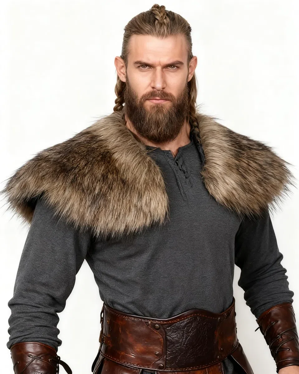 keland Homme Viking Col en Fausse Fourrure Écharpe Accessoire de Costume