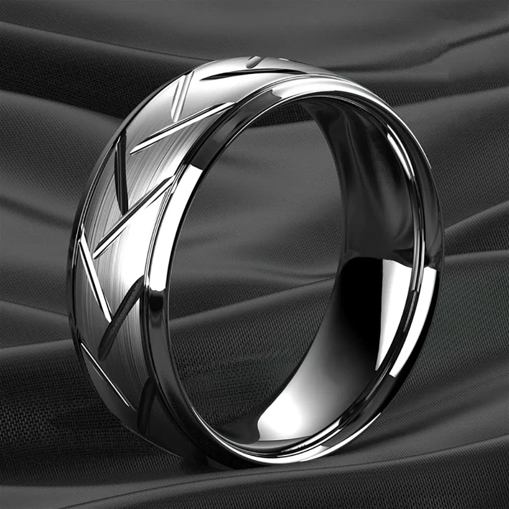 ZENSE - Bague homme argentée brillante avec rainures ZR0176