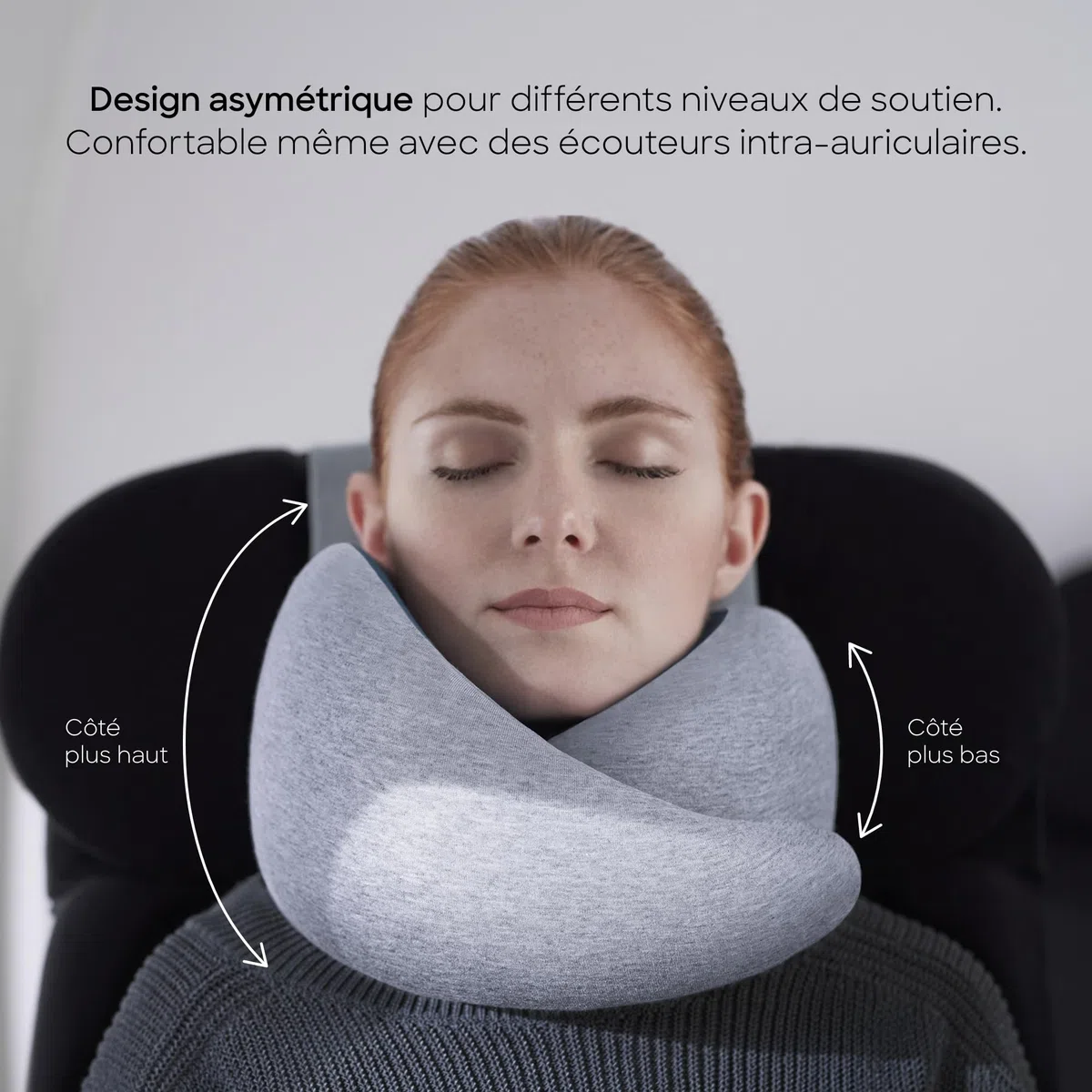 Ostrichpillow Go Neck Pillow - Oreiller de Voyage en Mousse à Mémoire de Forme, Design Ergonomique à 360º, Côtés Asymétriques, Sac de Voyage Inclus, Housse en Modal Lavable