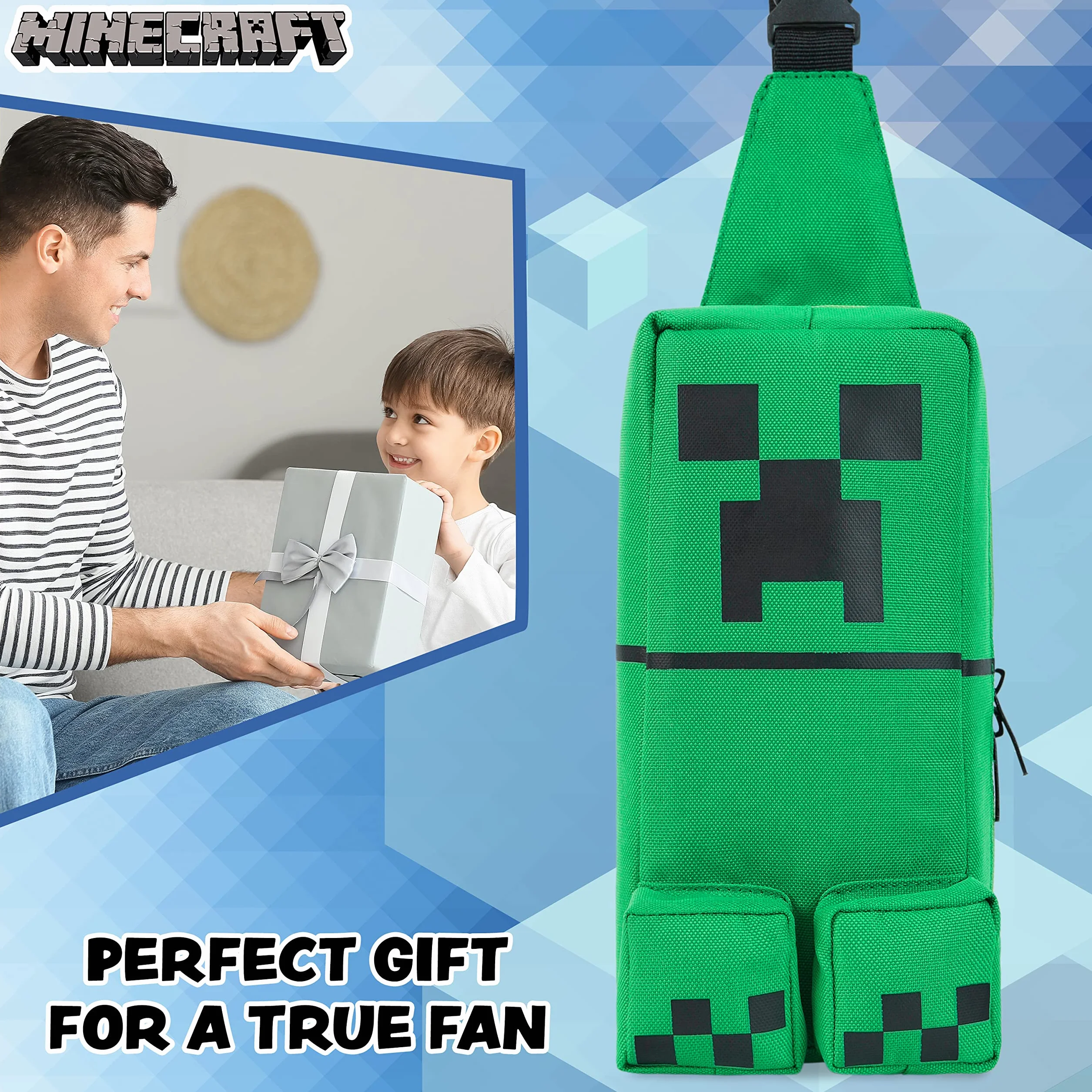 Minecraft Sac Bandouliere pour Garcon Ado, Sac Poitrine avec Sangle Réglable pour Voyage, Argent et Téléphone, Idee Cadeau Gaming Accessoire