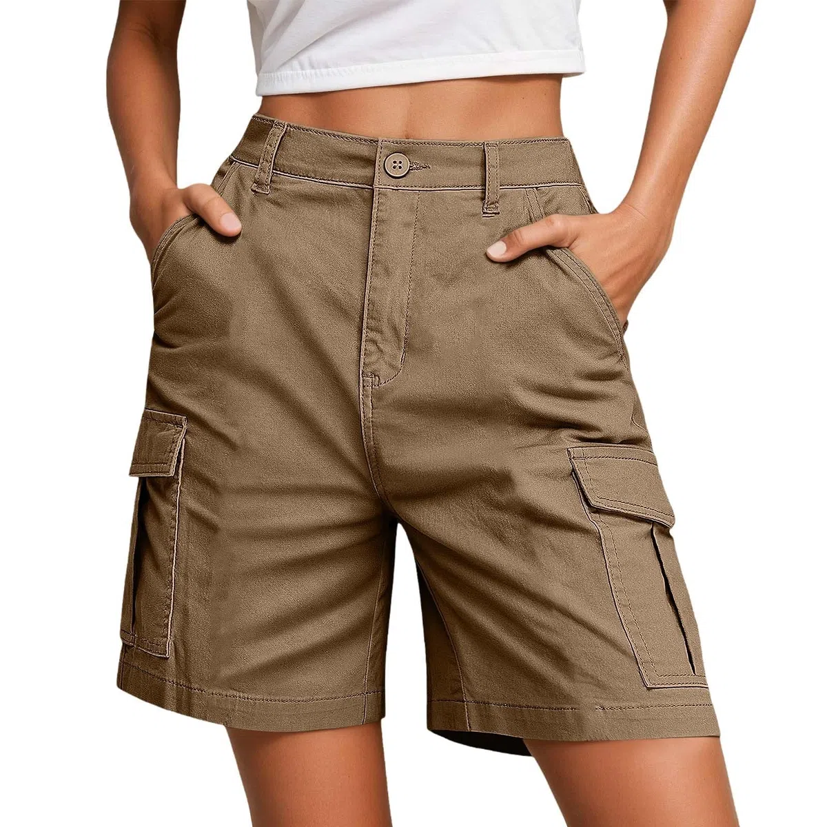 Short Femme Short de Randonnée Cargo pour Femme Shorts Bermuda Été Léger et Imperméable à Séchage Rapide avec Poches Zippées pour Camping