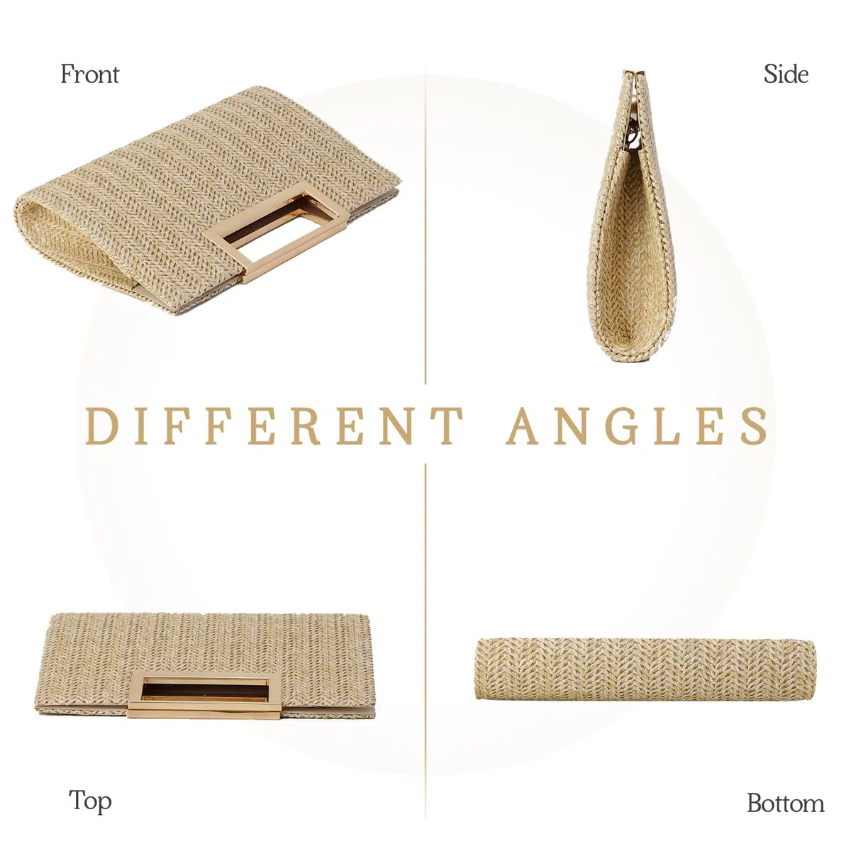 EVEOUT Pochette de Soirée en Paille Femmes Clutch Paille Tissée avec Chaîne été Sac à main Paille pour Mariage Plage Vacances（Couleur naturelle）
