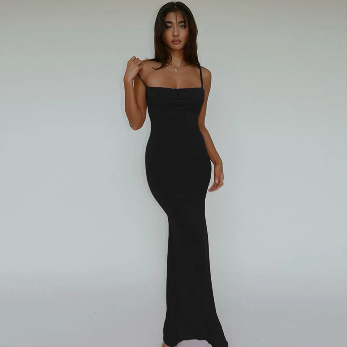 Robe Femme Sexy Robe Longue Moulante Dos Nu Bodycon Robe de Soirée Longue D'éte Maxi Robe sans Manches Elégant Skinny Slim Fit Robe de Cocktail Club Robe à Spaghetti Bretelle pour Party