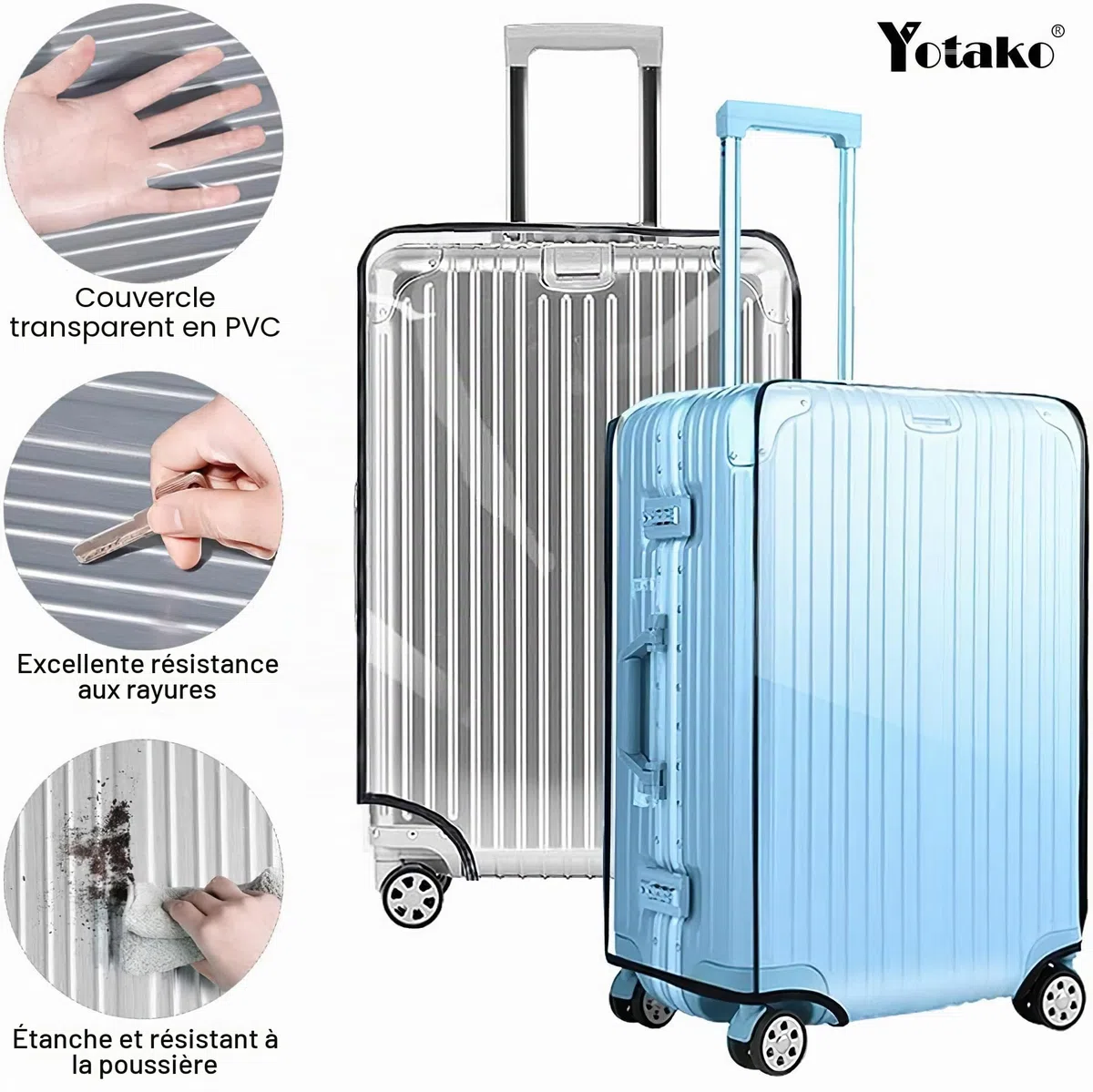 Yotako Housse de Protection en PVC Transparent pour Valise de 50,8 cm, 61 cm, 71,1 cm, 76,2 cm, Transparent, 71 cm, Housse de Bagage de Voyage Portable